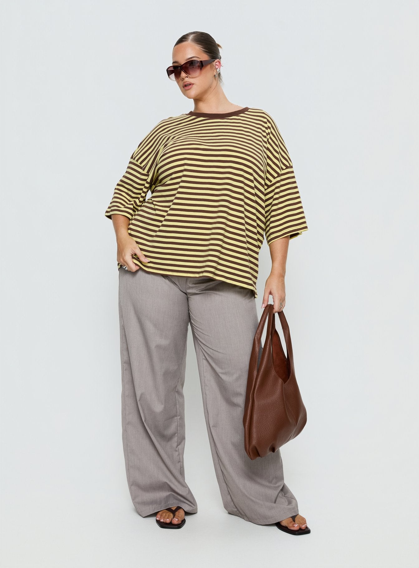 Settle Down Short Sleeve Top Yellow / Brown Stripe Curve - Image 3