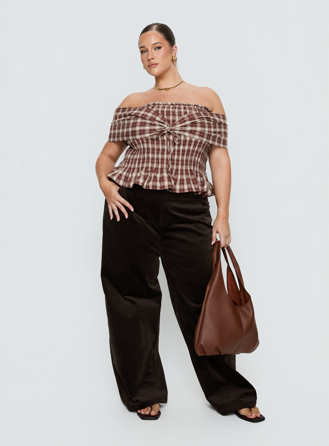 Kenza Wide Leg Corduroy Pant Brown Curve - Image 2