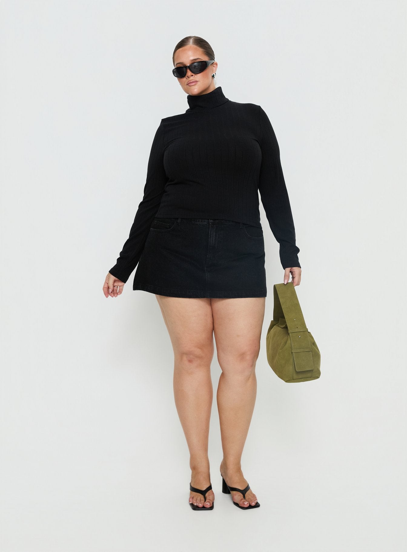 Enisa High Neck Long Sleeve Top Black Curve - Image 3