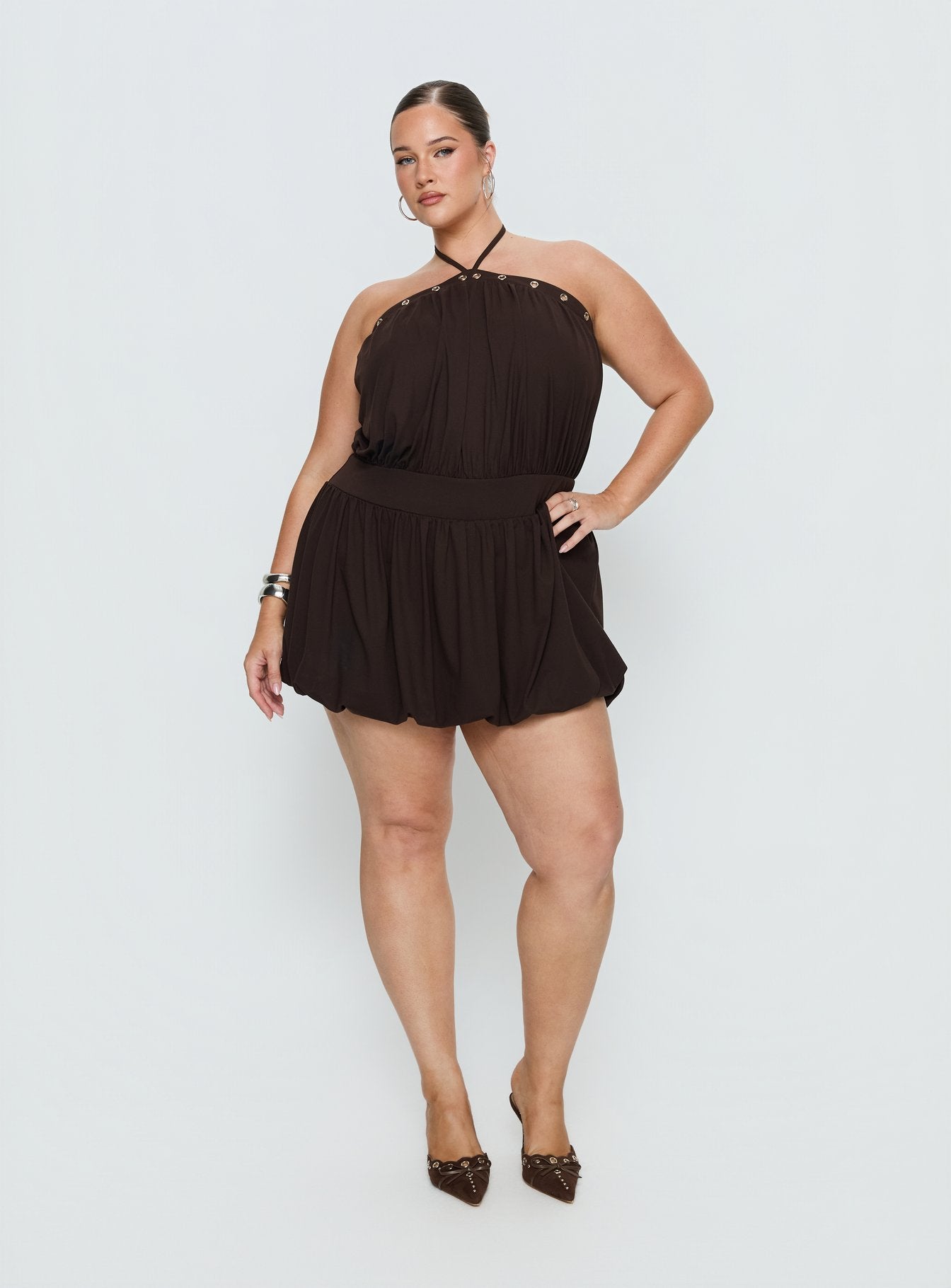 Sunnee Eyelet Detail Playsuit Brown Curve - Image 3