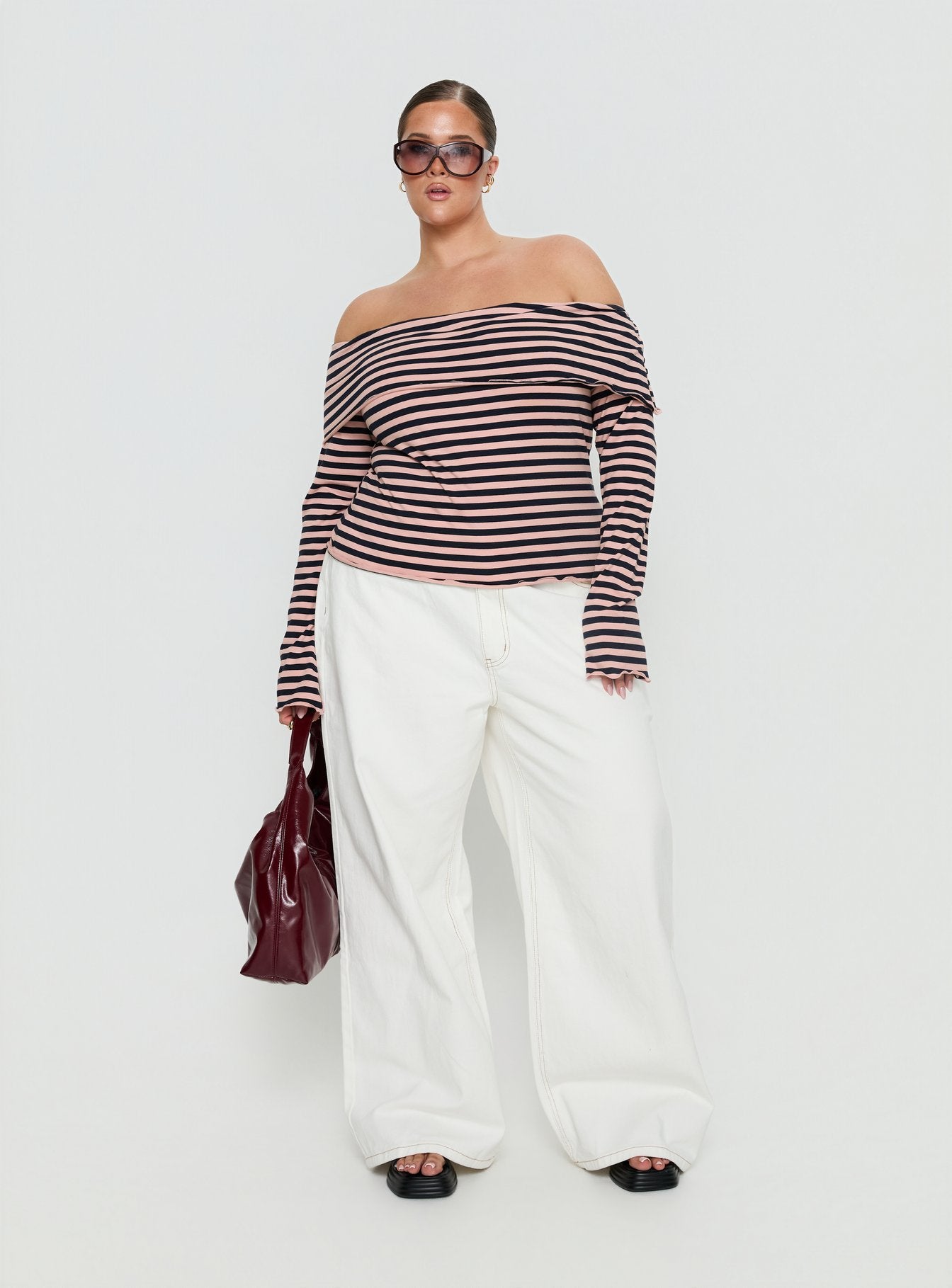 Janicia Off Shoulder Top Pink Stripe Curve - Image 2