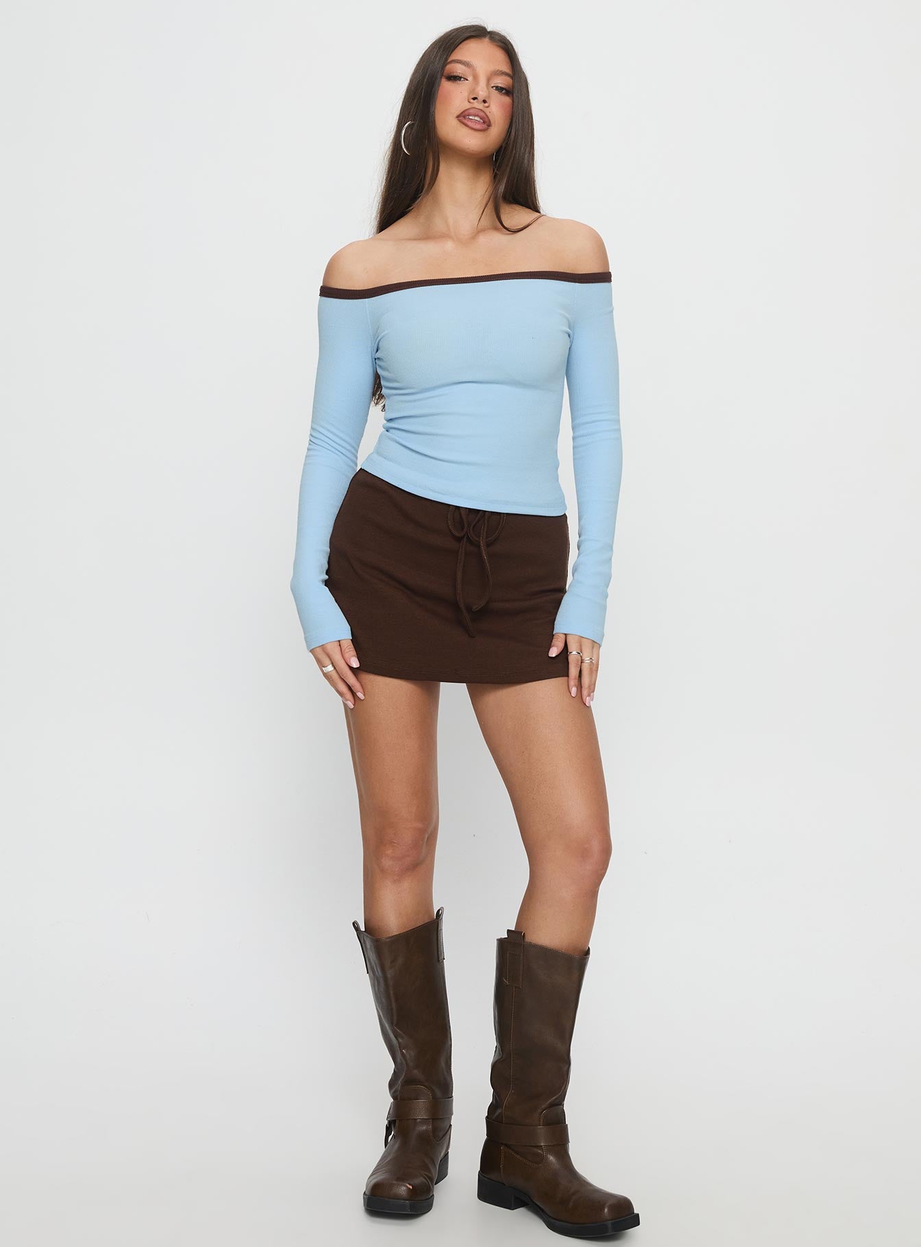 Baseline Off Shoulder Top Blue / Brown - Image 3