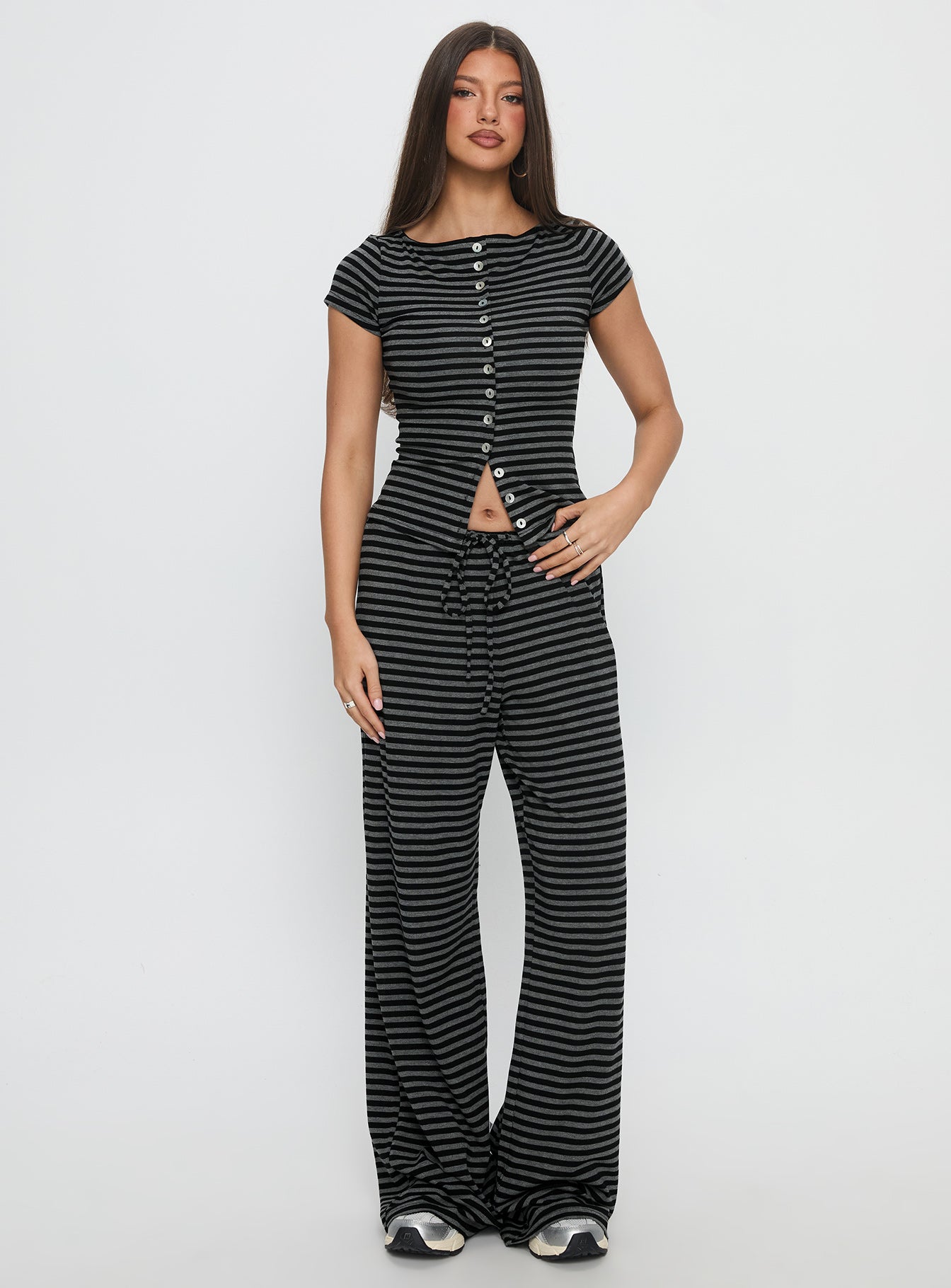Gavrielle Jersey Wide Leg Pants Stripe - Image 3