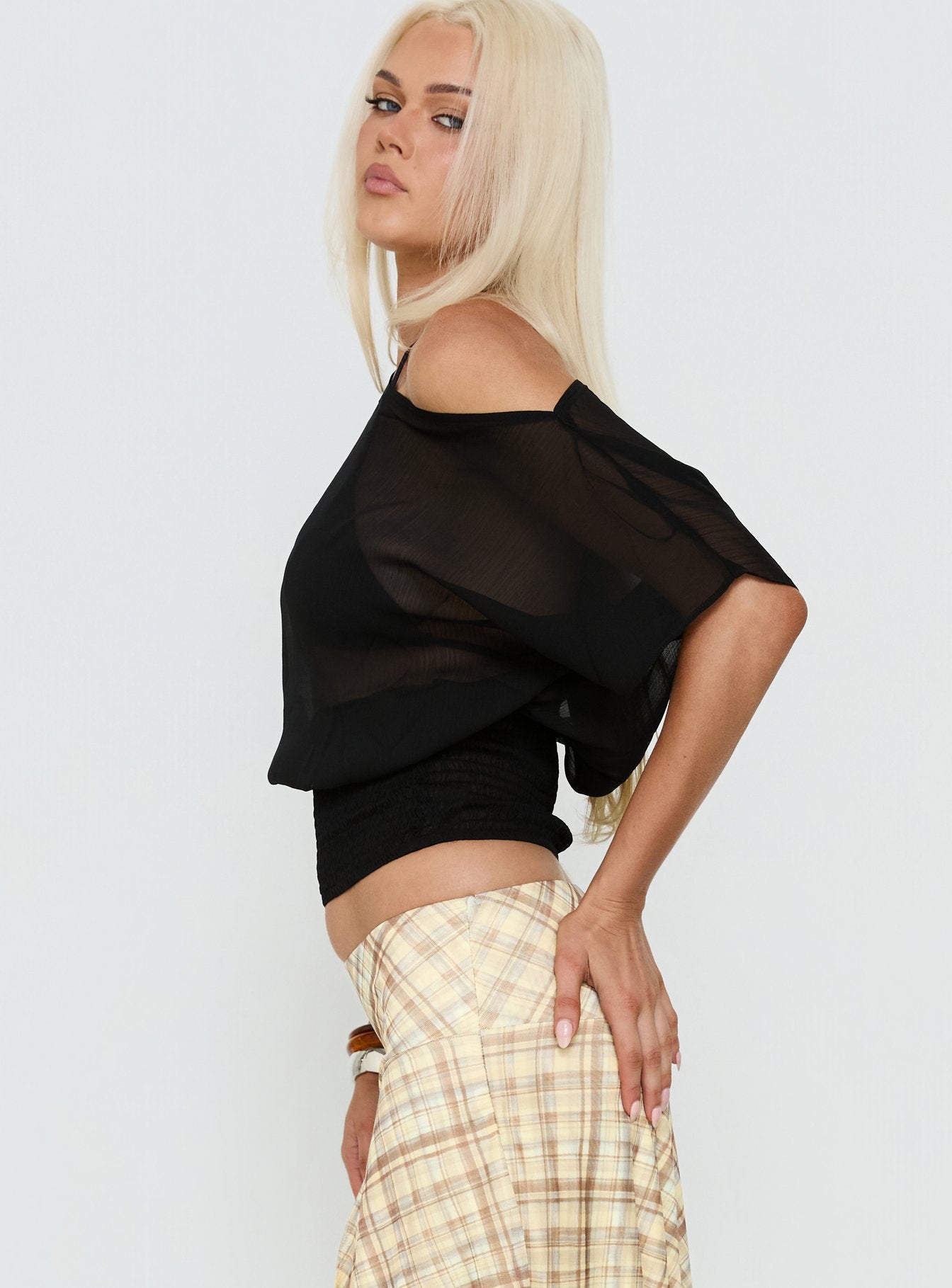 Maxtonn Sheer Off Shoulder Top Black - Image 3