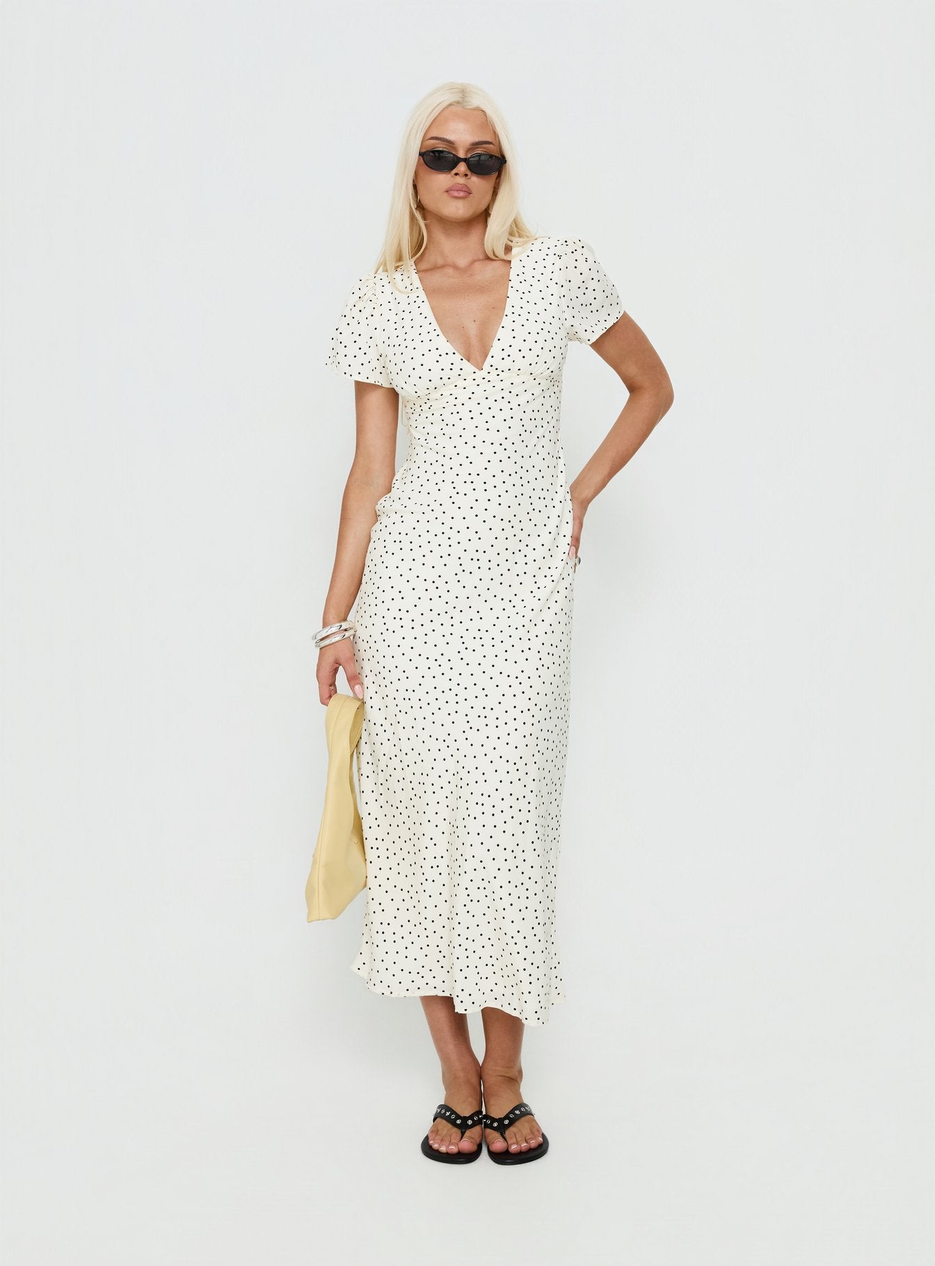 Mareiko V Neck Maxi Dress Cream Polka Dot - Image 3