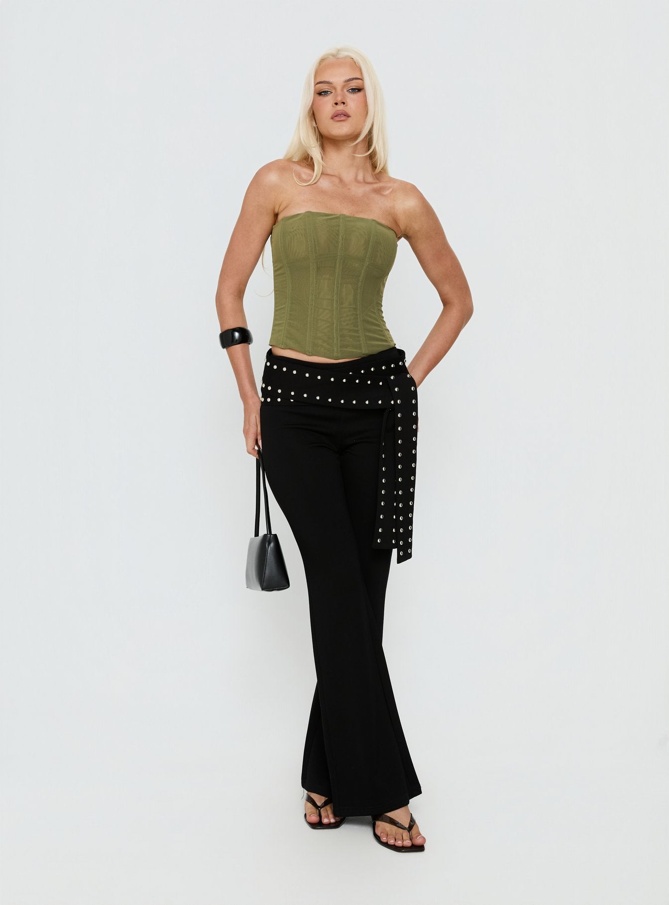 Oscuro Longline Mesh Corset Top Khaki - Image 3