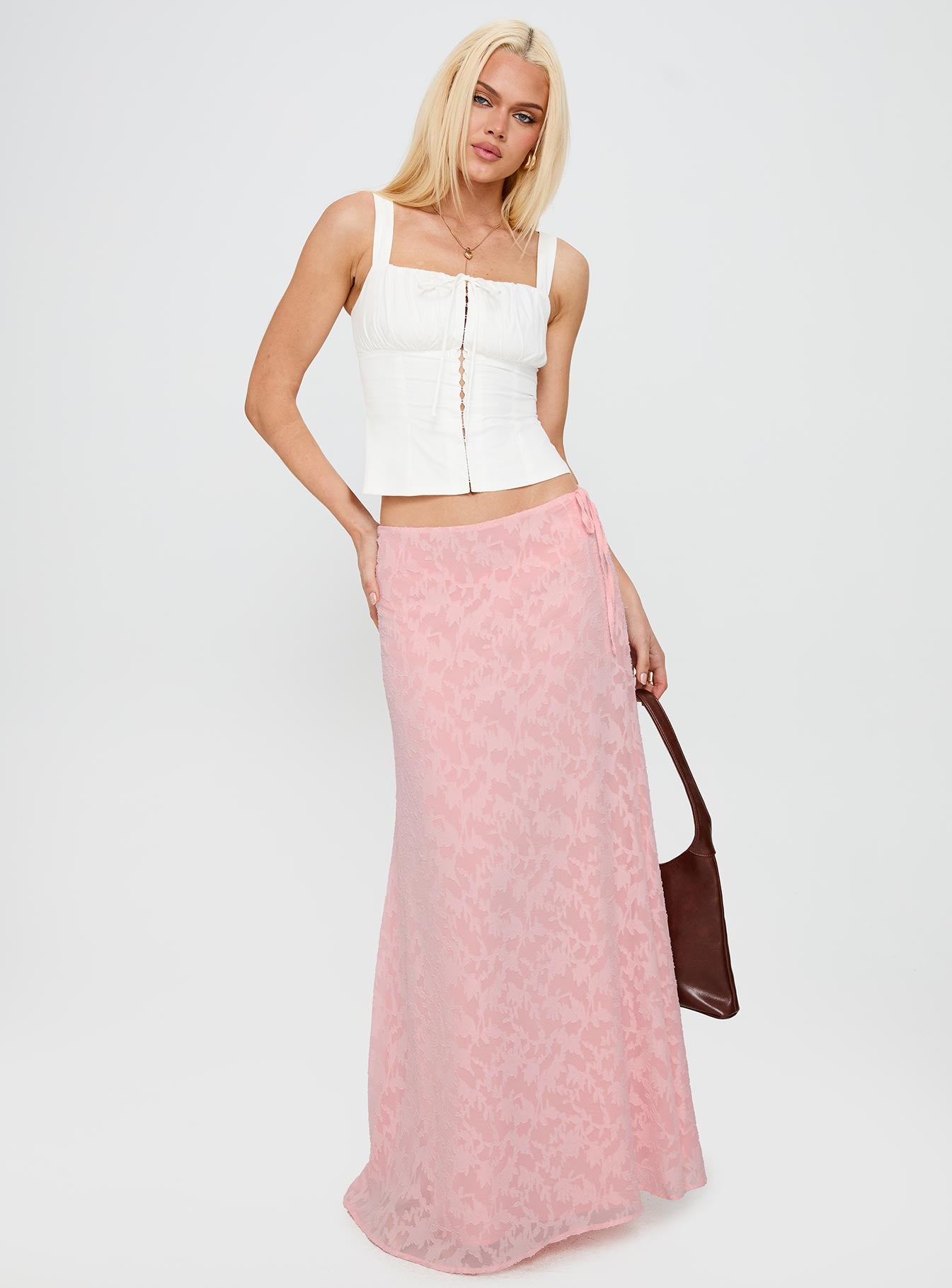 Youthful Spirit Lace Maxi Skirt Pink - Image 3
