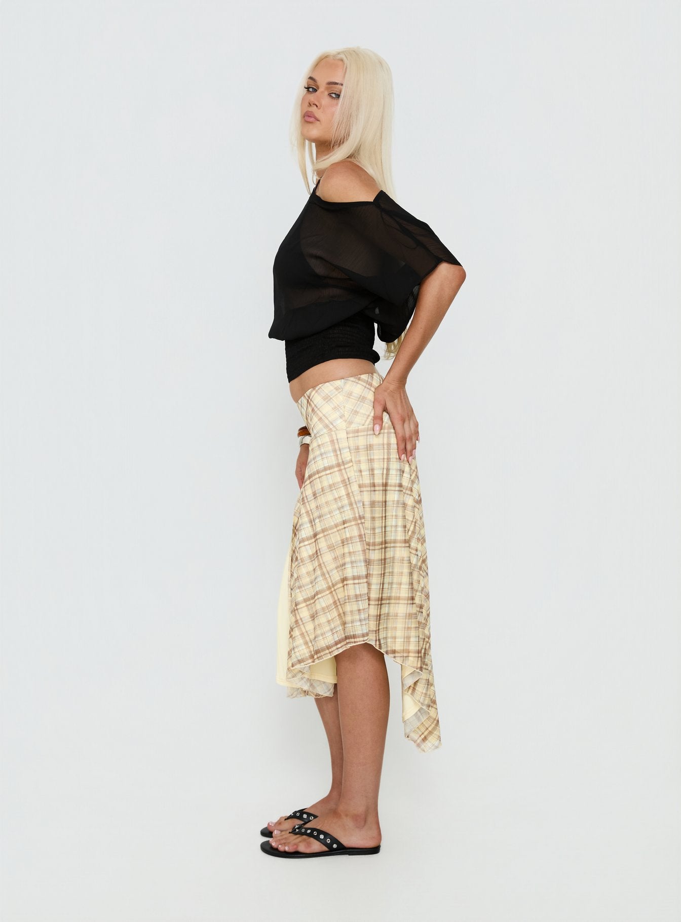 Dulciana High Split Asymmetrical Midi Skirt Multi Check - Image 3
