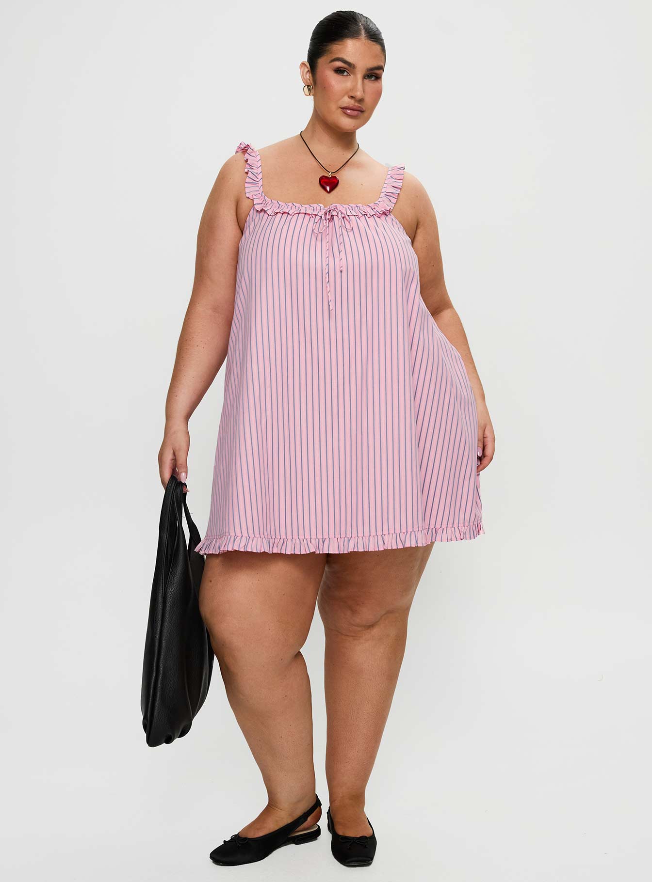 Zalina Babydoll Mini Dress Pink Stripe Curve - Image 3