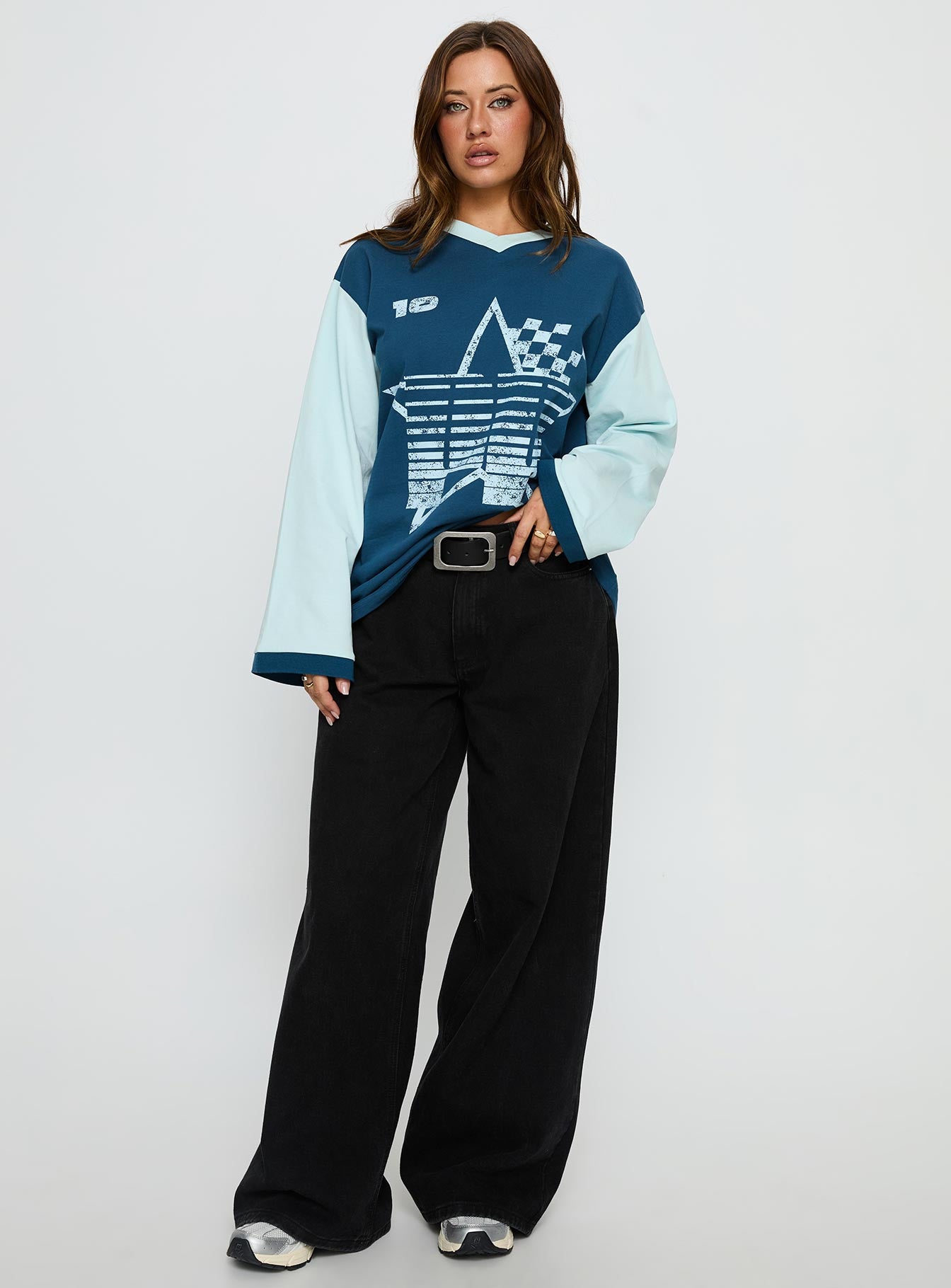 Starletta Long Sleeve Moto Top Blue - Image 3