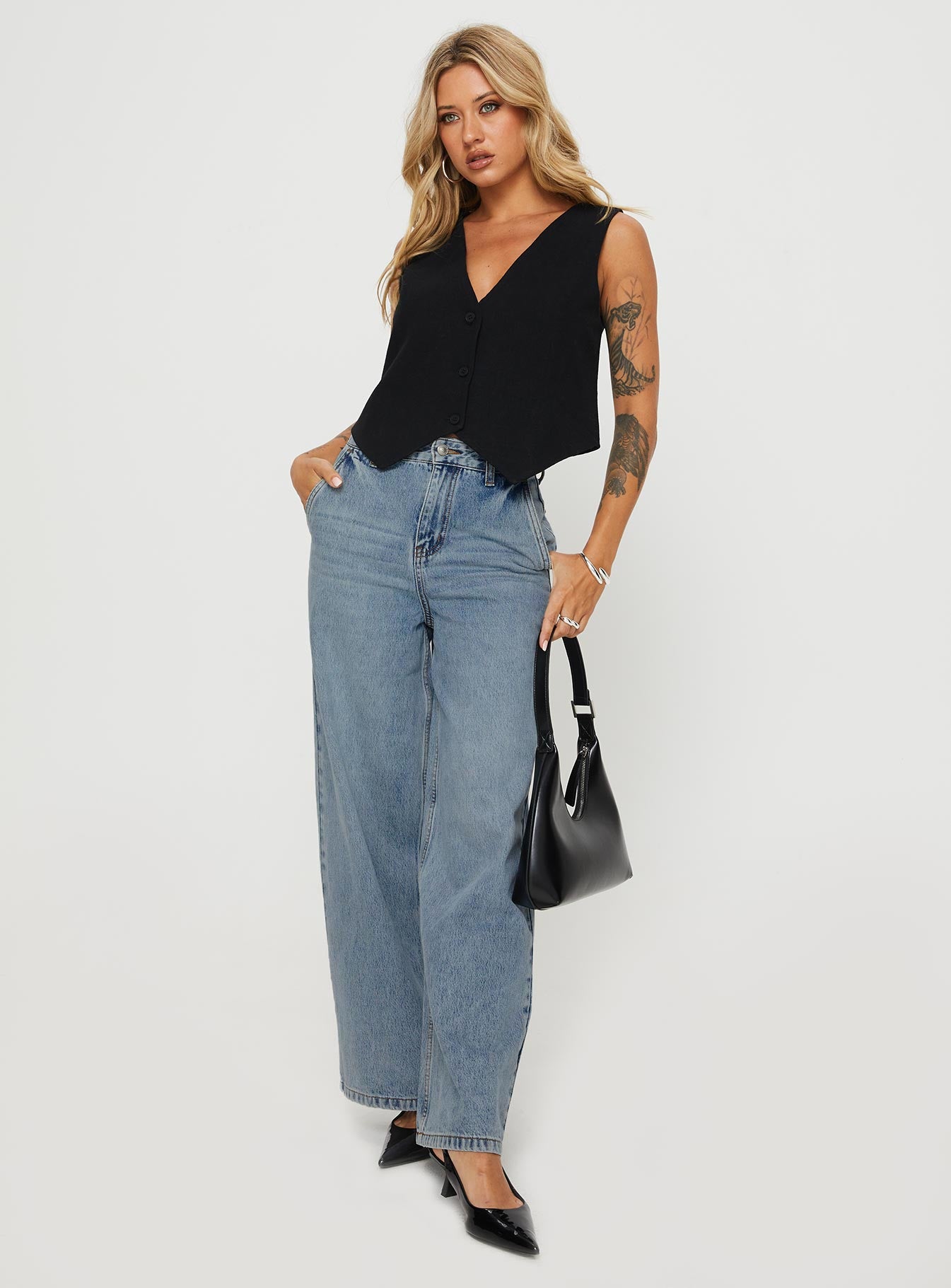 Jewelz High Rise Wide Leg Jeans Light Wash - Image 3