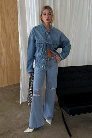 Kadison Low Rise Straight Leg Jeans Mid Wash Blue