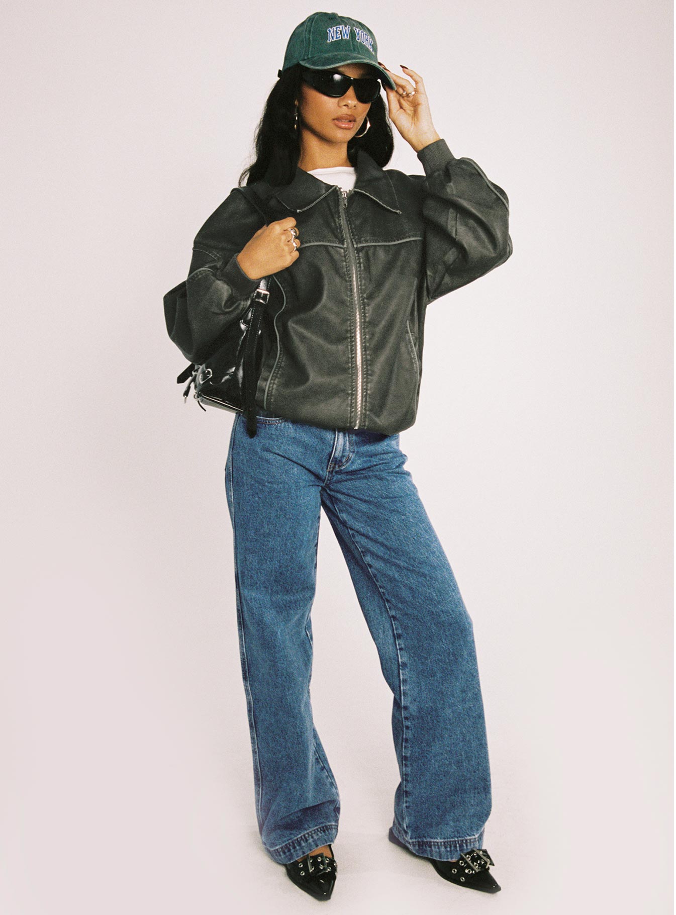 Goldsmith Faux Leather Bomber Jacket Washed Forest - Image 12