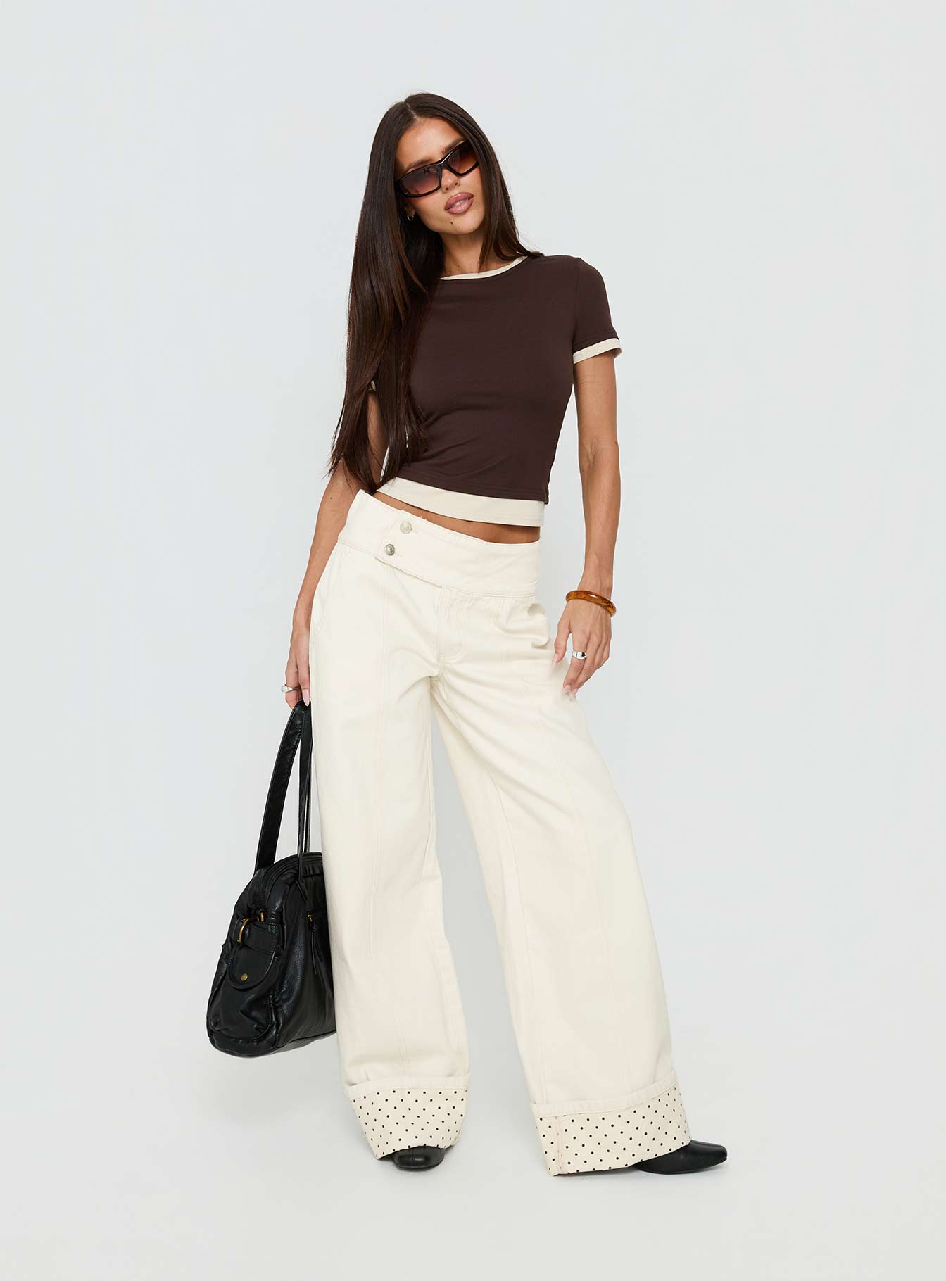 Nikoletta Foldover Jeans Cream / Polka - Image 3