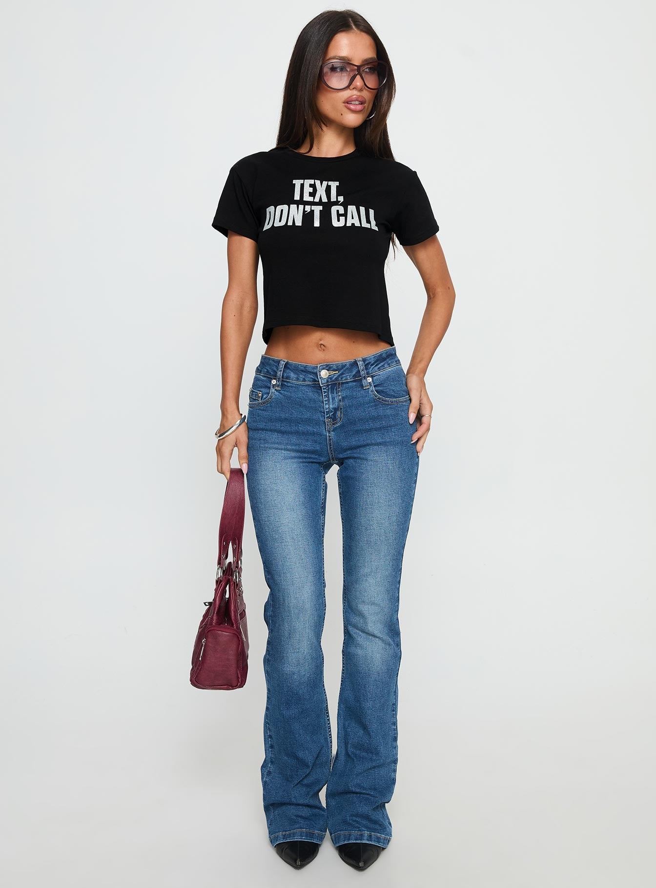 Text. Don't Call Shimmer Graphic Top Black - Image 3