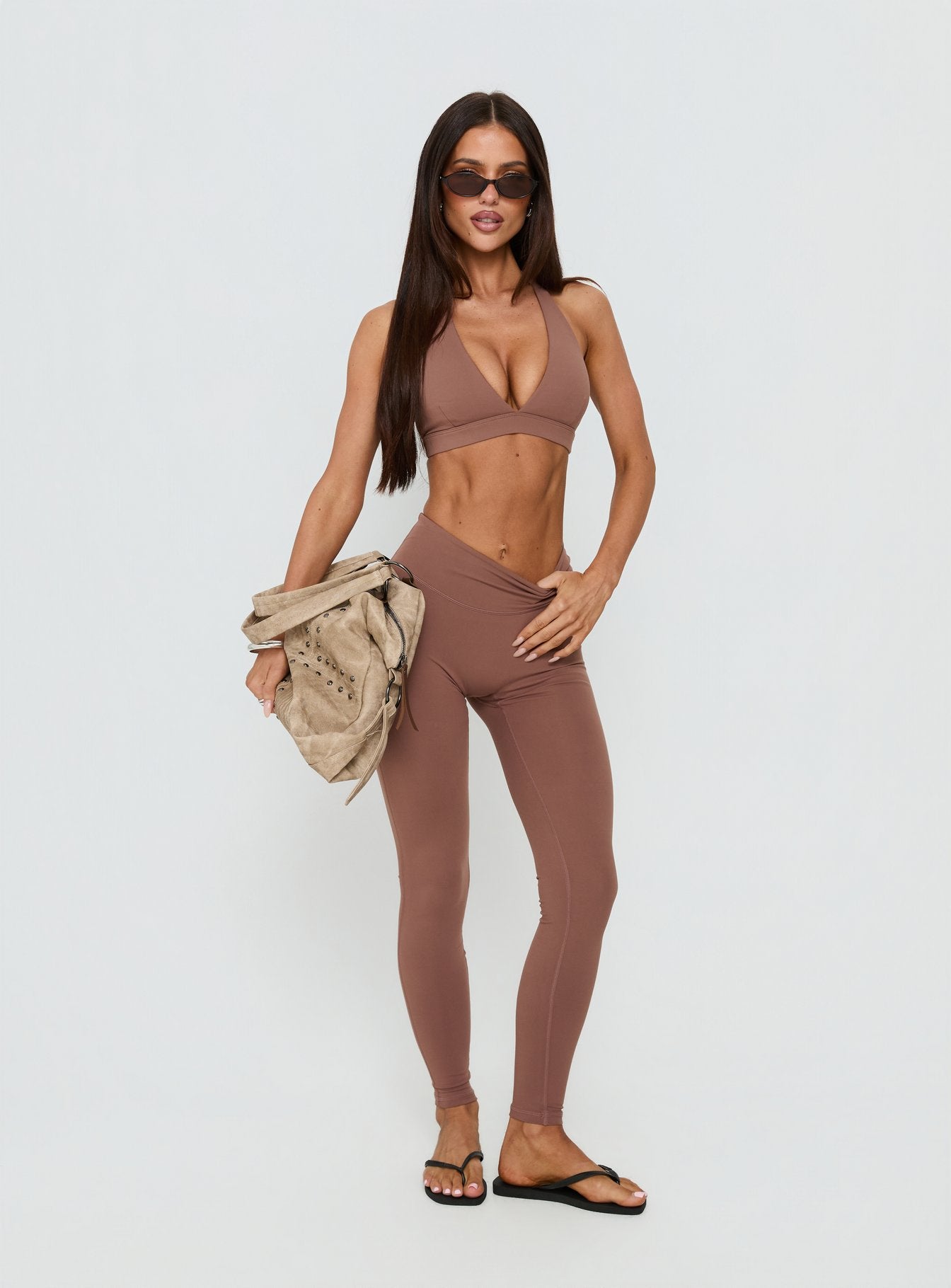 In Motion Active Plunge Halter Crop Top Clay - Image 3