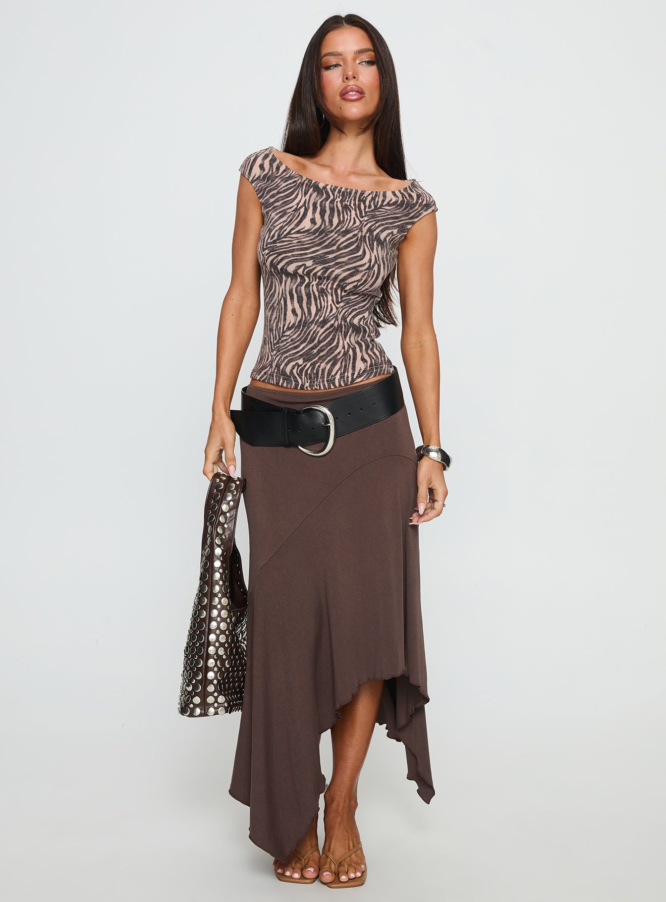 Futura Asymmetrical Midi Skirt Chocolate - Image 3