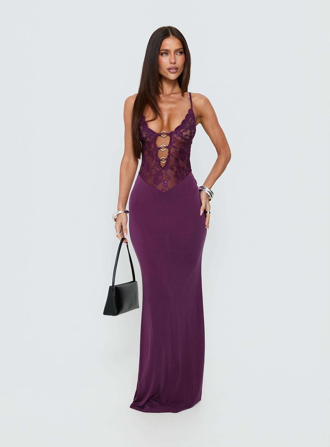 Totema Lace Halter Maxi Dress Purple - Image 3