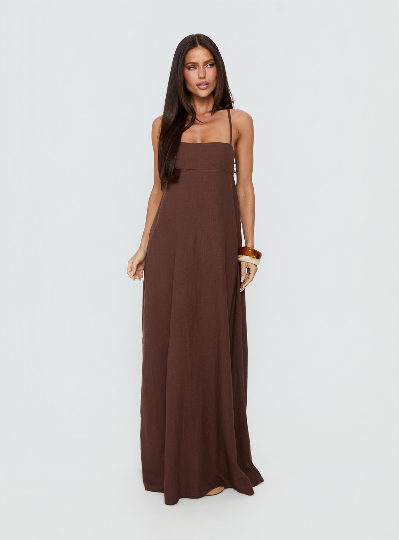 Solie Tie Back Maxi Dress Chocolate - Image 2