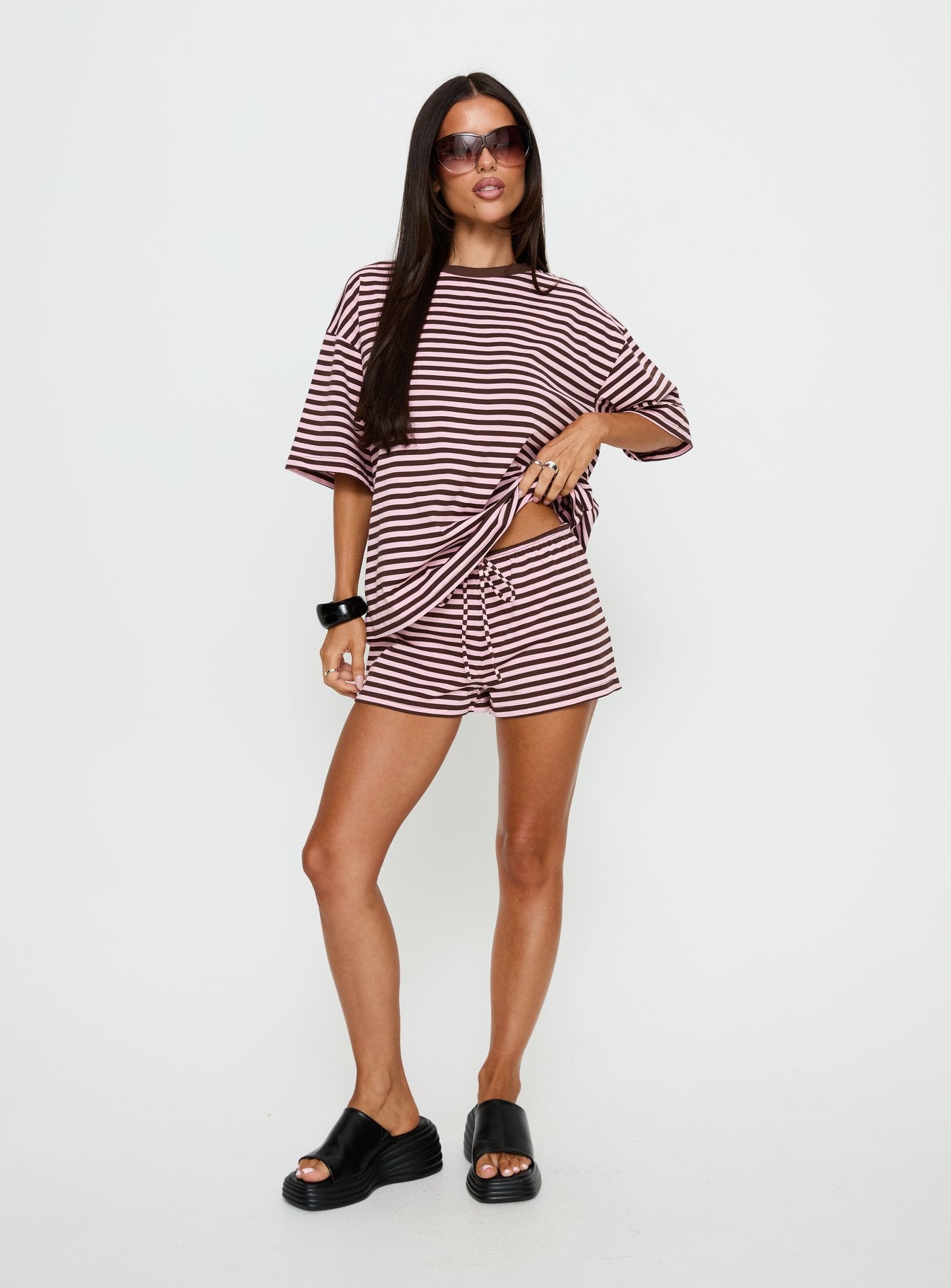 Settle Down Short Sleeve Top Pink / Brown Stripe - Image 4