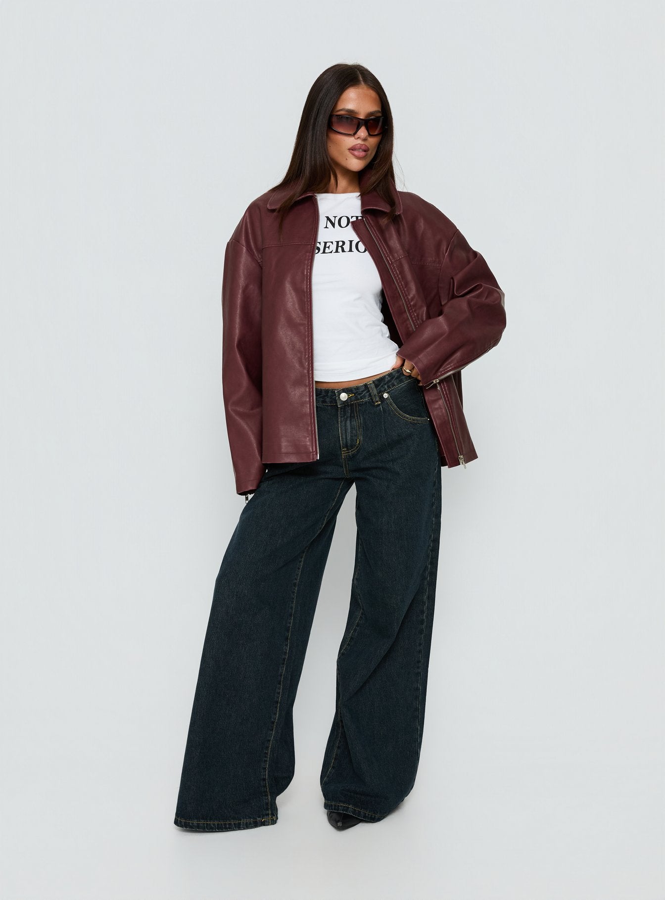 Napoleon Faux Leather Jacket Burgundy - Image 3