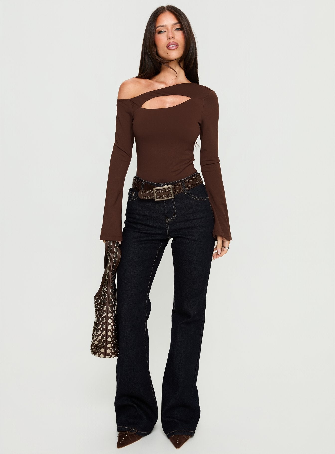 Raissa Cut Out One Shoulder Bodysuit Brown - Image 2