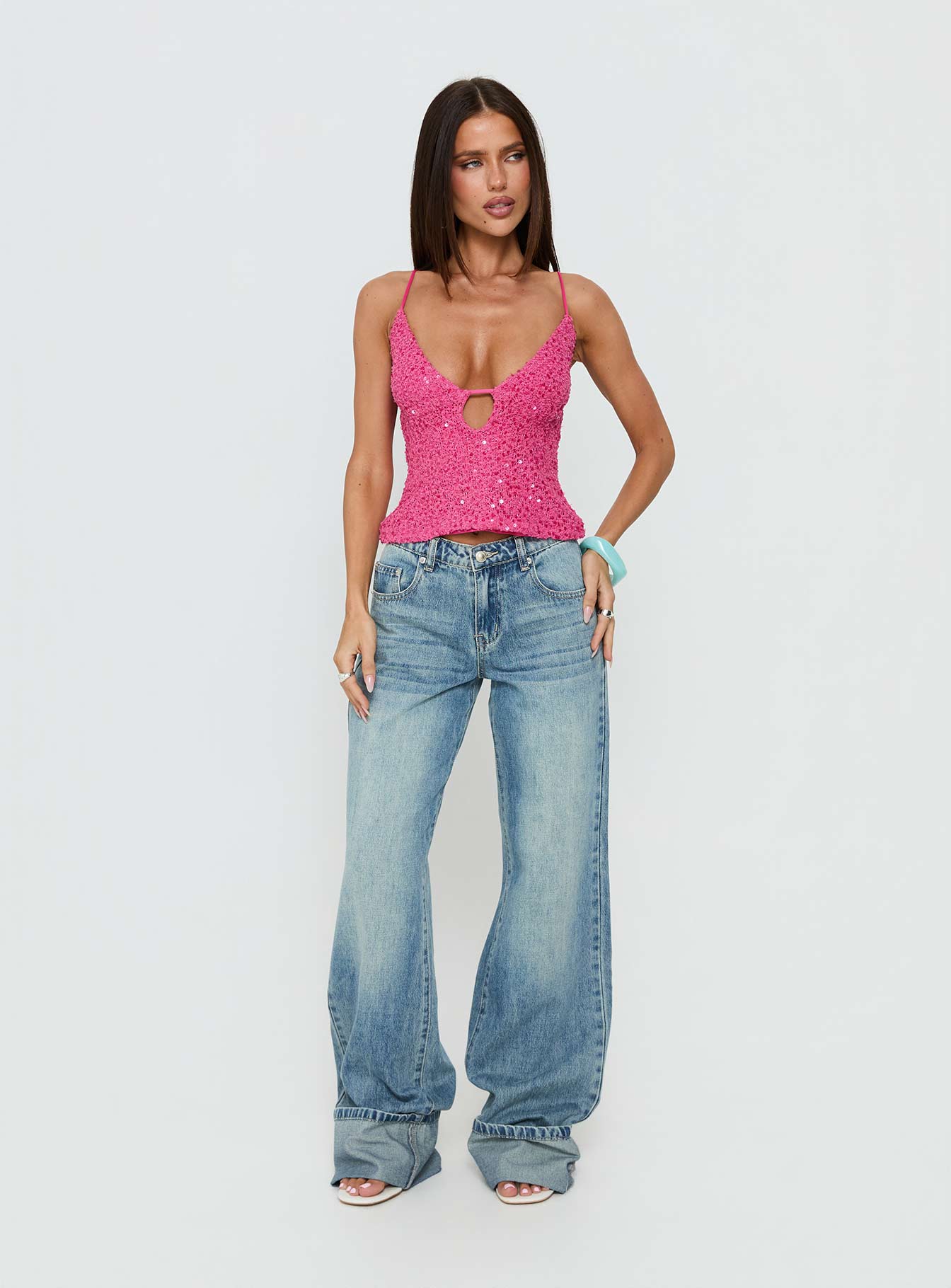 Feel The Vibrations Sequin Top Hot Pink - Image 2