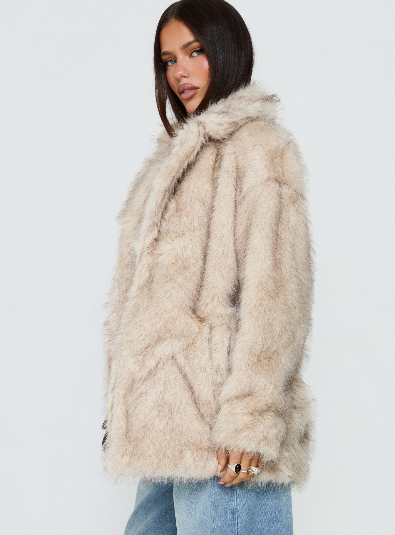 Clova Faux Fur Coat Grey - Image 4