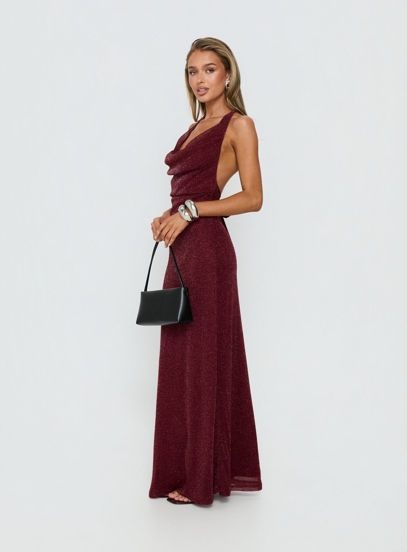 Wild Bunch Cowl Neck Backless Maxi Dress Burgundy - Image 3