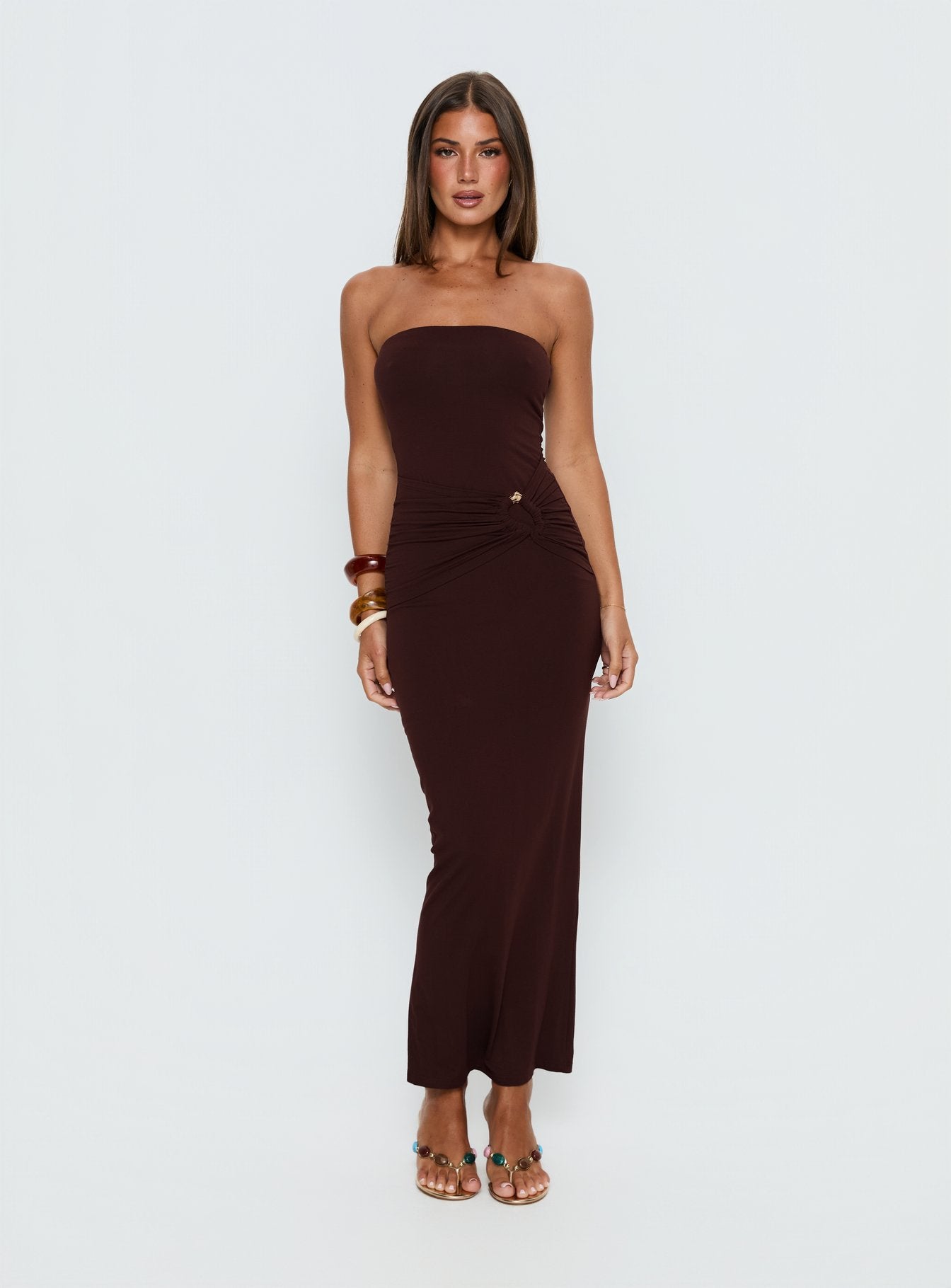 Signature Move Strapless Maxi Dress Chocolate Brown - Image 2