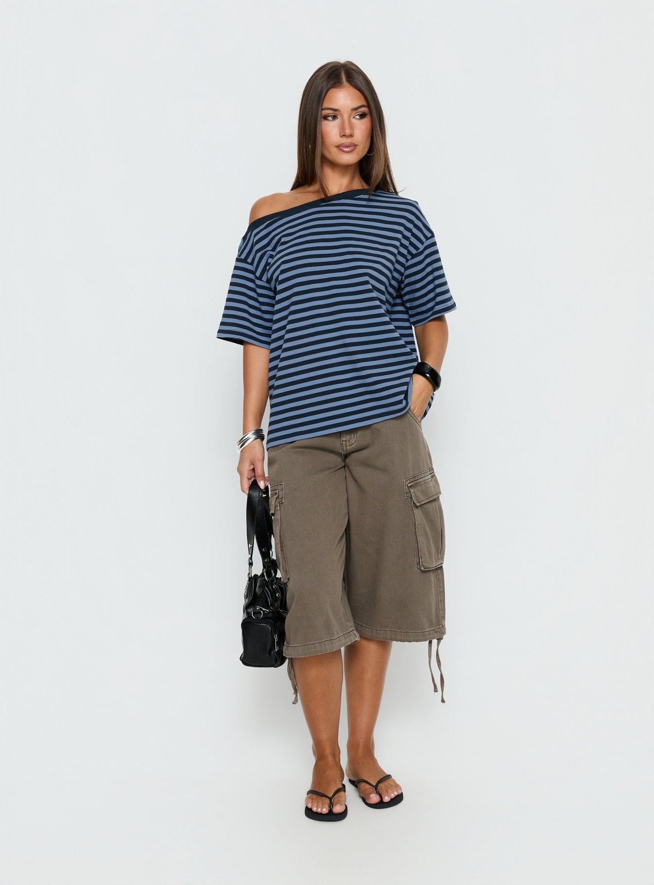 Settle Down One Shoulder Top Blue Stripe - Image 3