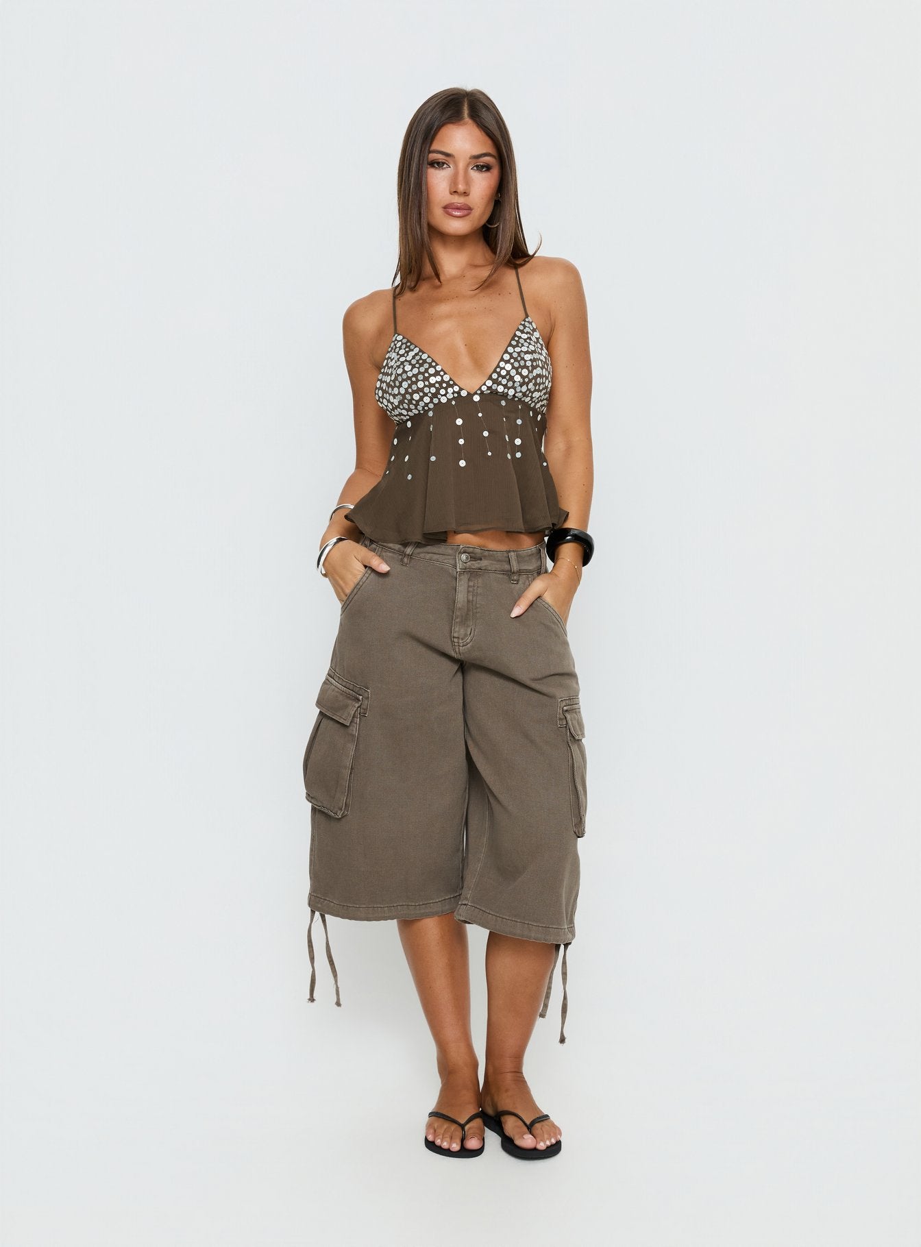 Vinton Button Detail Cami Top Mocha - Image 3