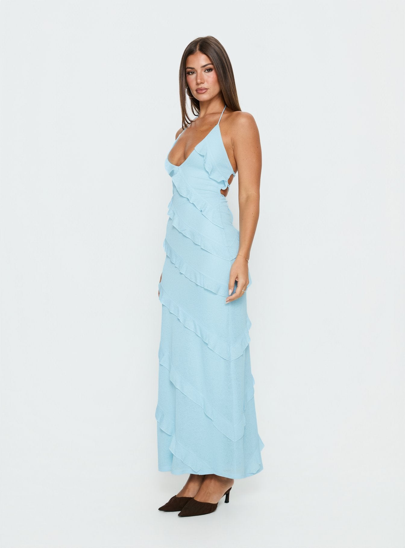 Adesta Frill Halter Maxi Dress Blue - Image 3