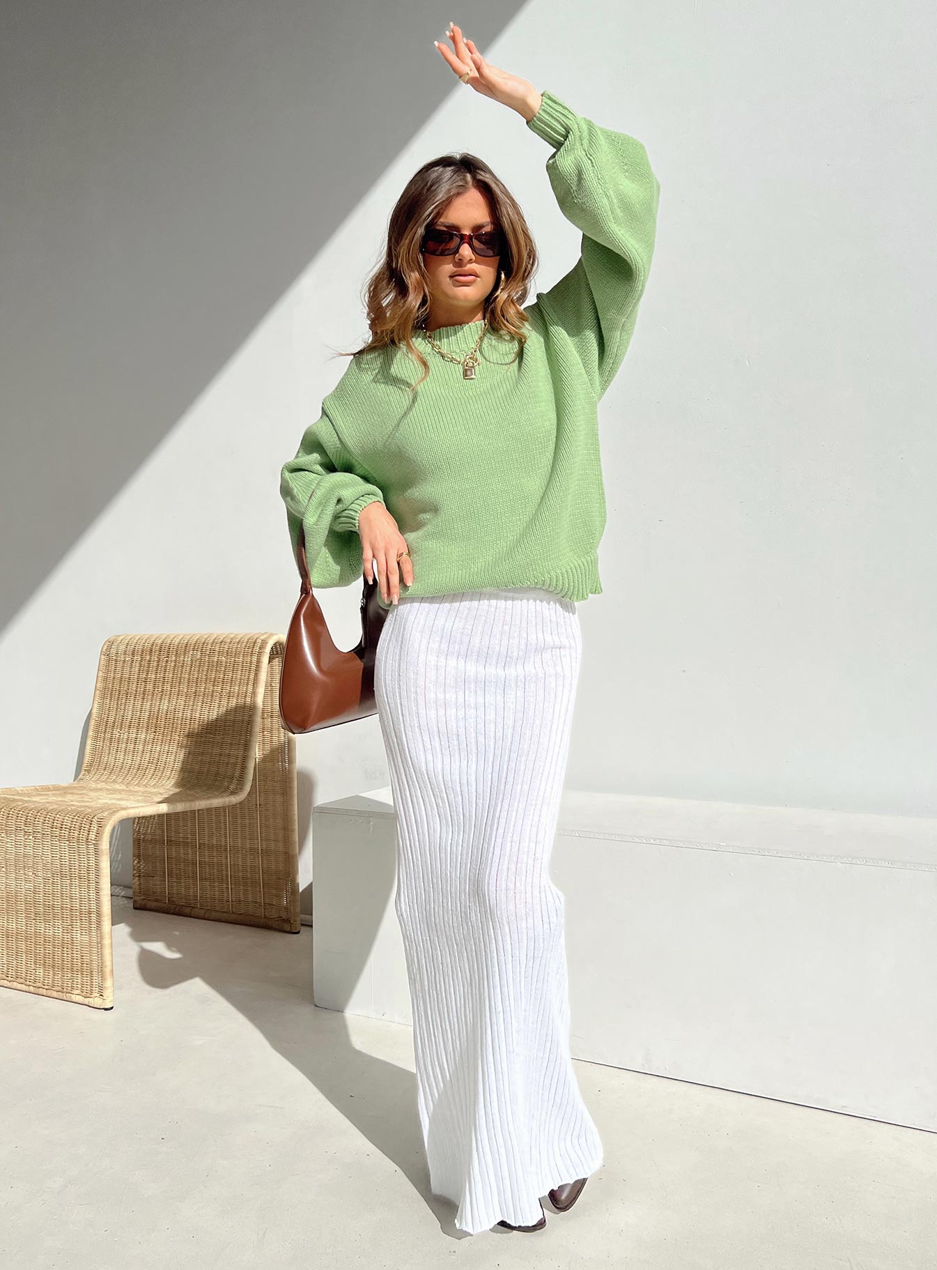 Harmony Balloon Sleeve Knit Sweater Sage - Image 10