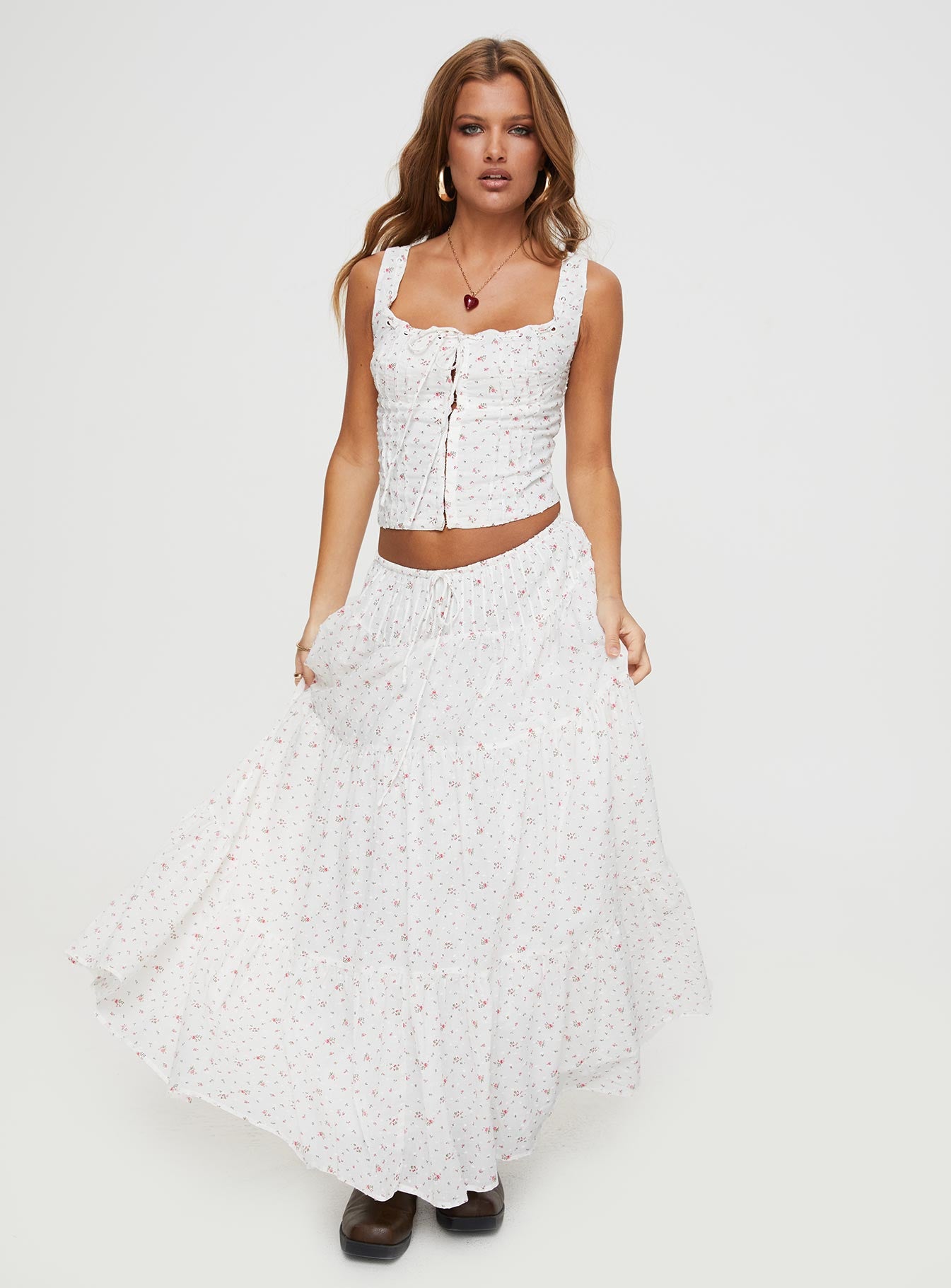 Cherry On Top Maxi Skirt White Floral - Image 3
