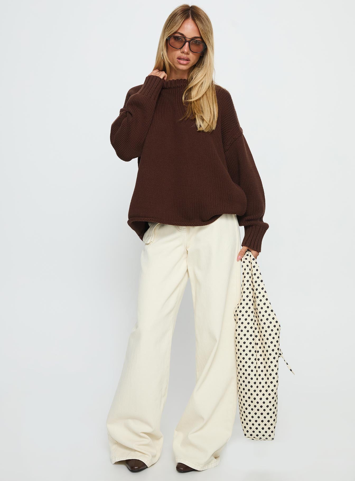 Wilda Crew Neck Knit Sweater Brown - Image 3