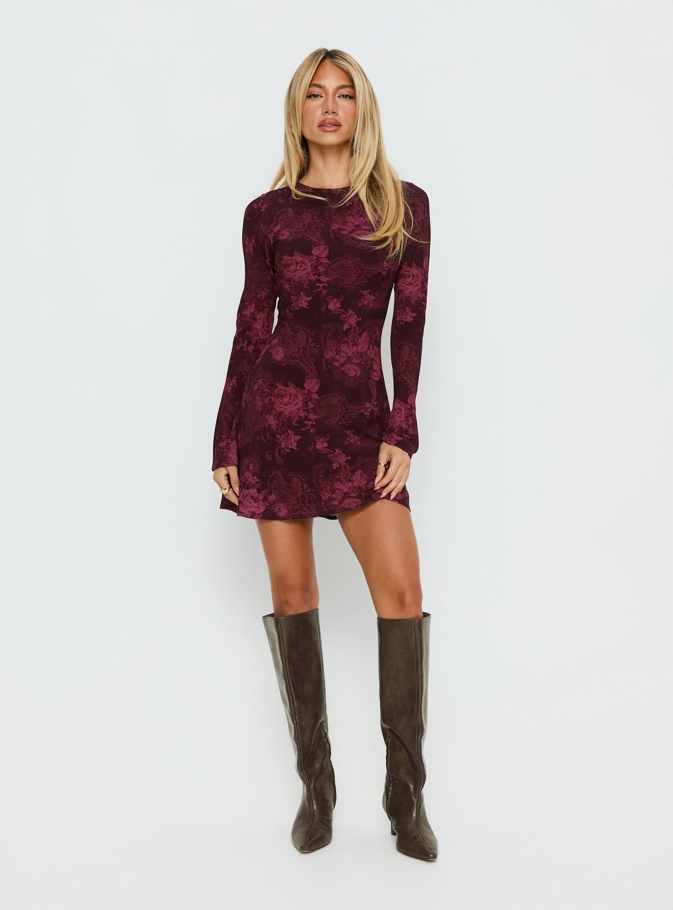 Vivre Long Sleeve Mini Dress Burgundy Paisley - Image 3