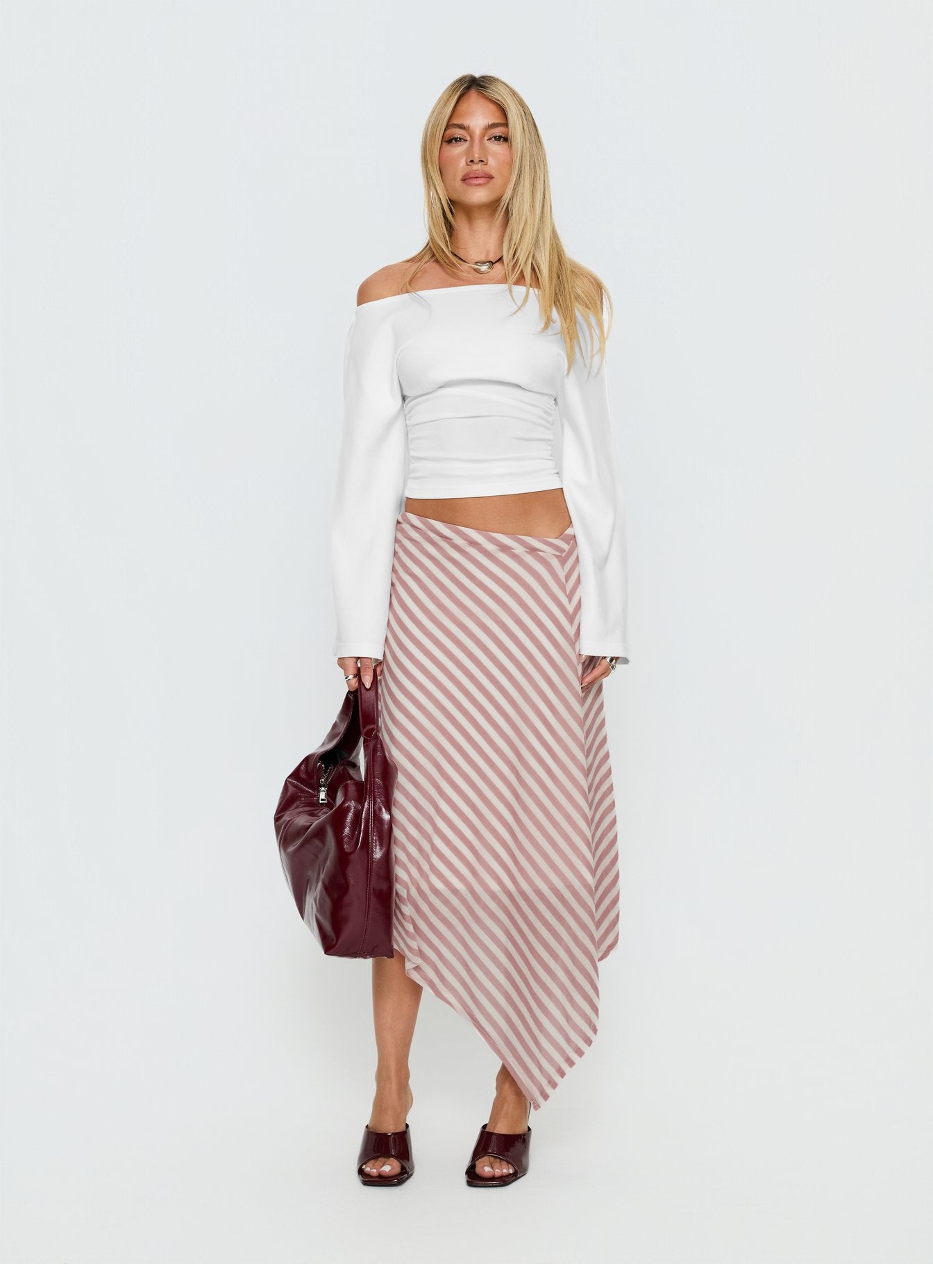 Gwenora Asymmetrical Midi Skirt Pink Stripe - Image 3