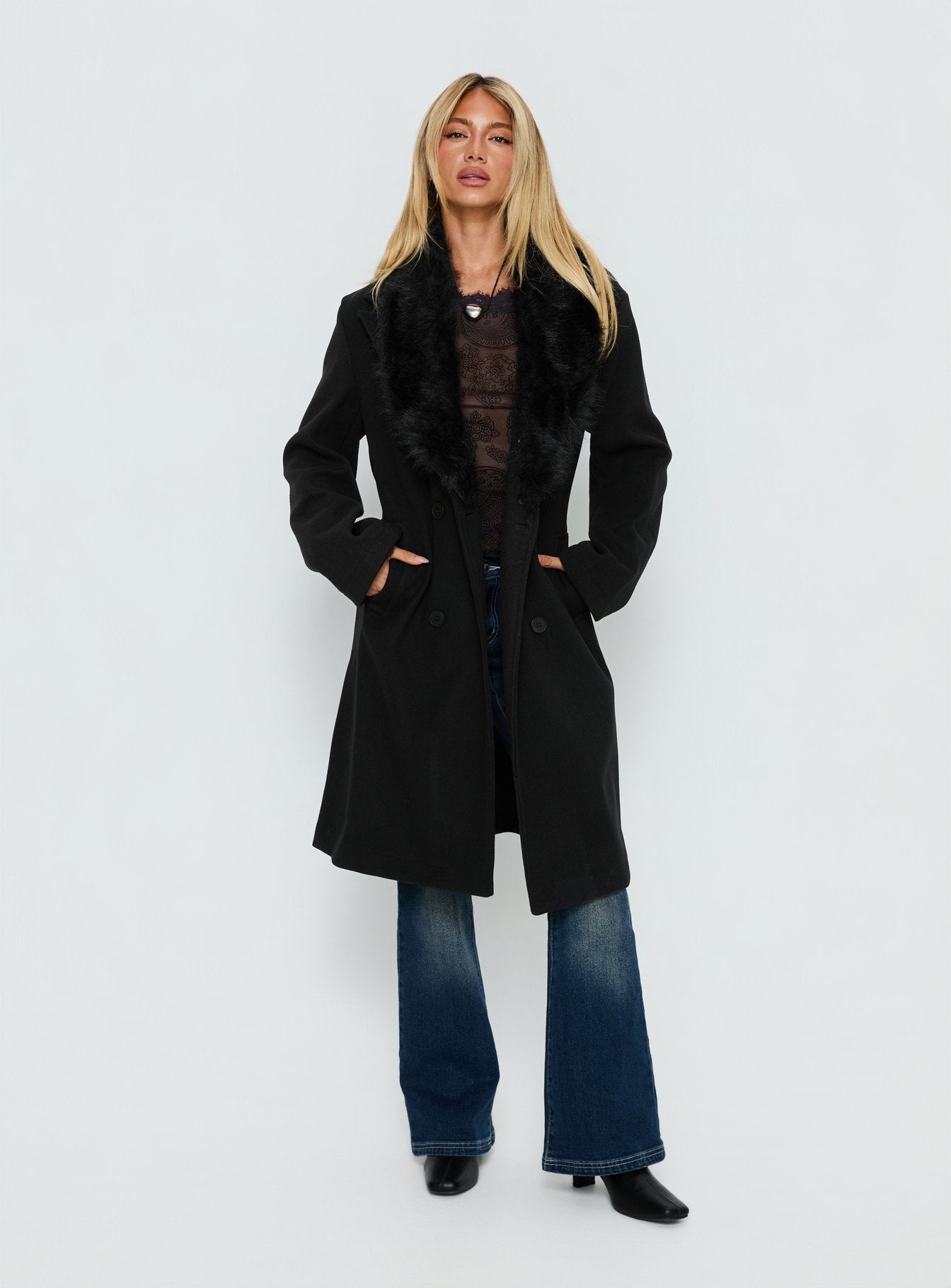 Hallyn Faux Fur Collar Coat Black - Image 3