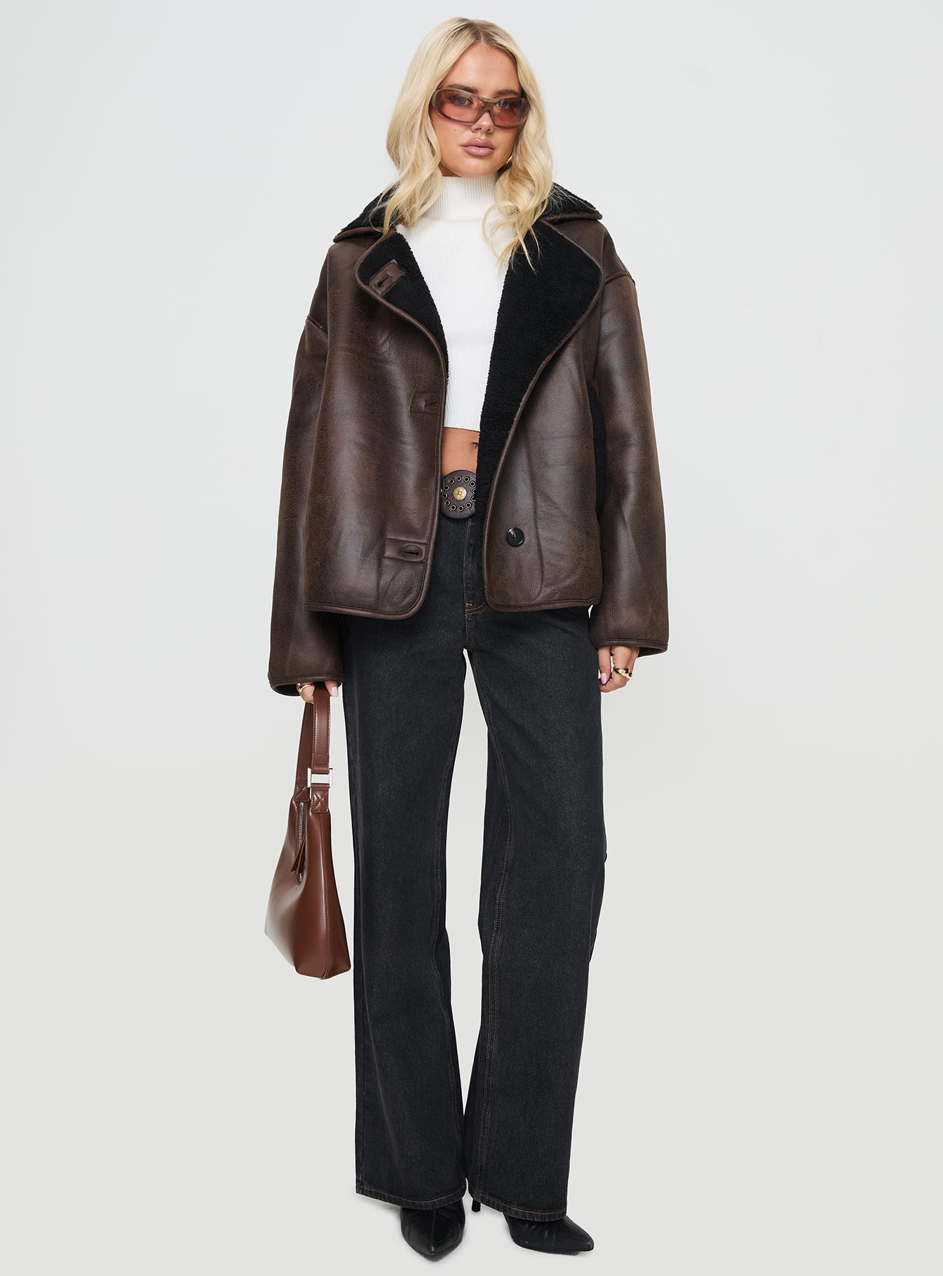 Nunez Faux Leather Jacket Washed Brown / Black - Image 3