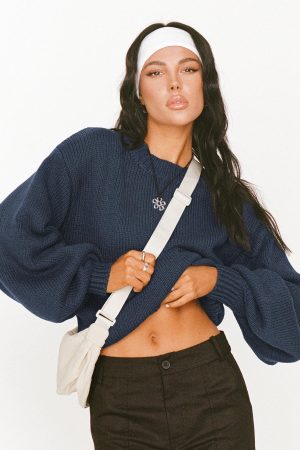 Harmony Balloon Sleeve Knit Sweater Navy
