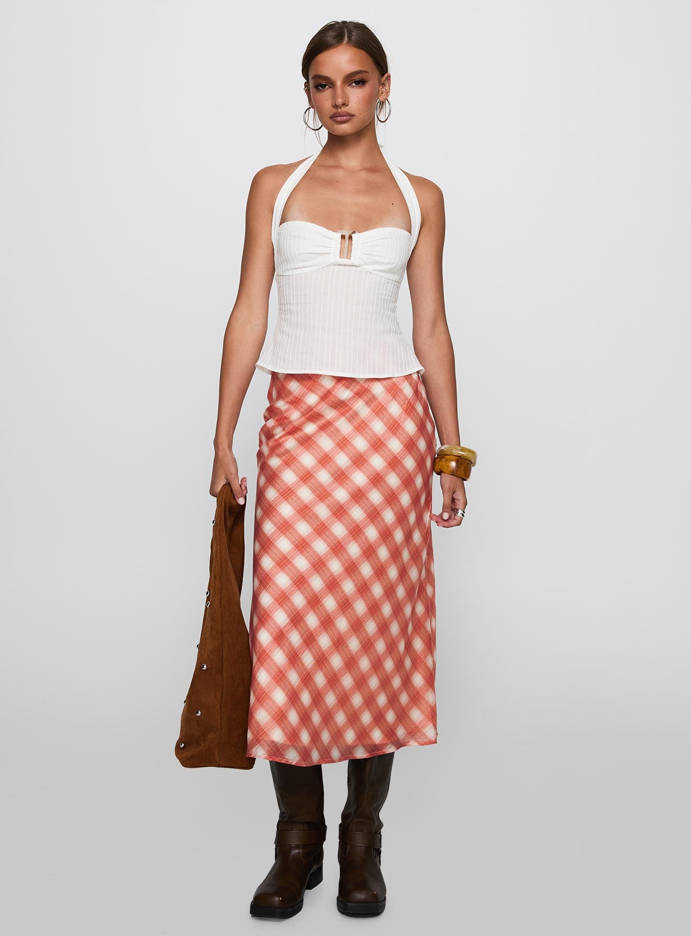 Living Color Maxi Skirt Orange Gingham - Image 3