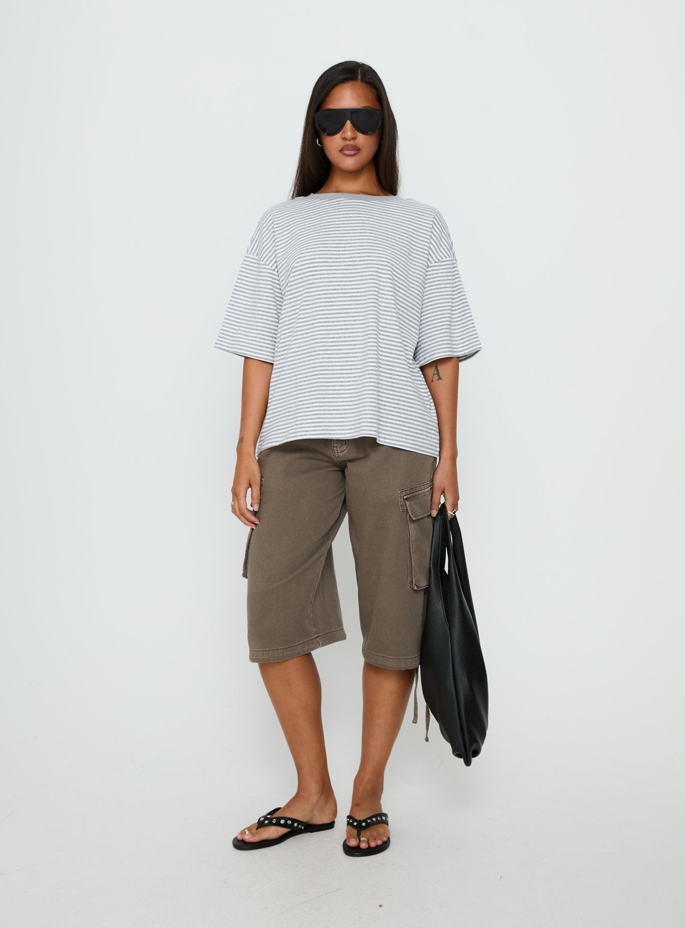 Settle Down Short Sleeve Top Grey / White Stripe - Image 3