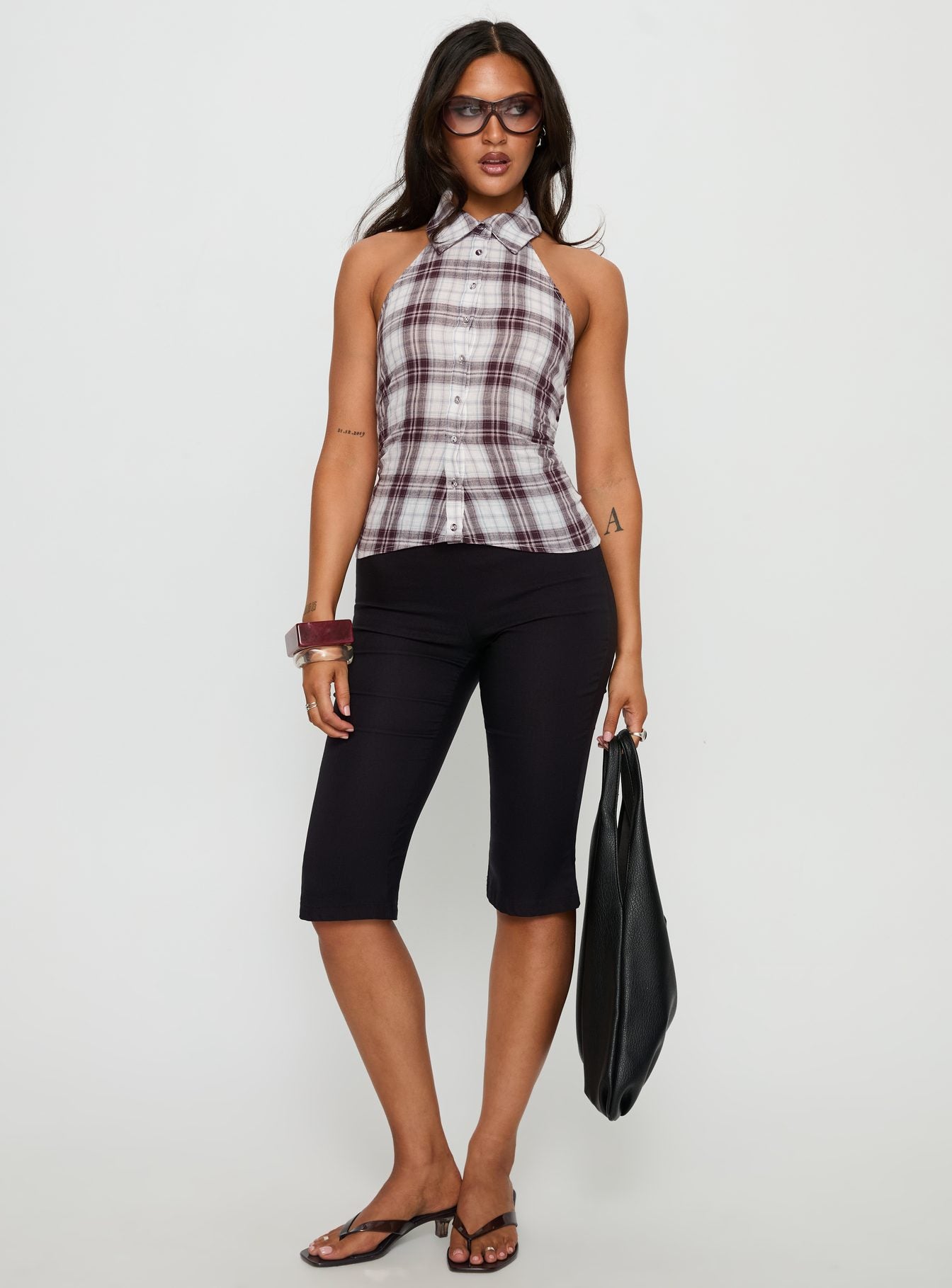 Klossie Halter Button Down Top Multi Check - Image 3