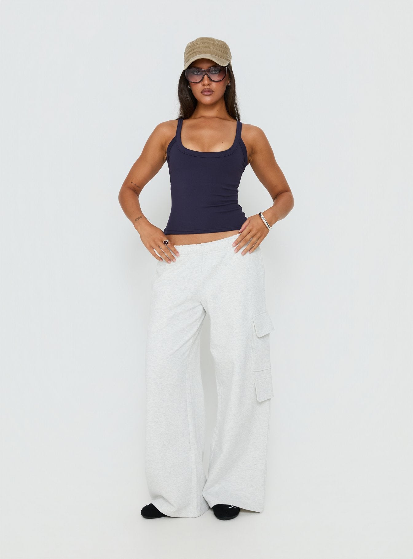 Kasper Cinched Longline Tank Top Navy - Image 3