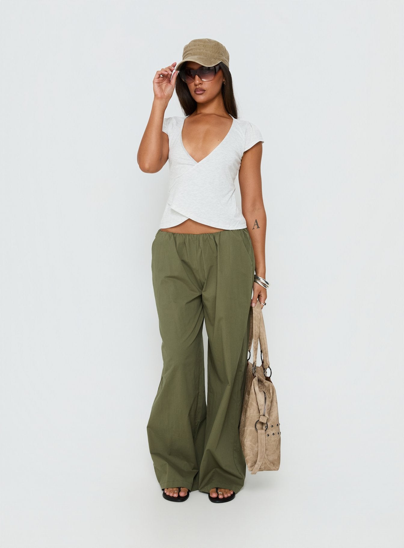 Stefanee Short Sleeve Wrap Top Light Grey Marle - Image 3