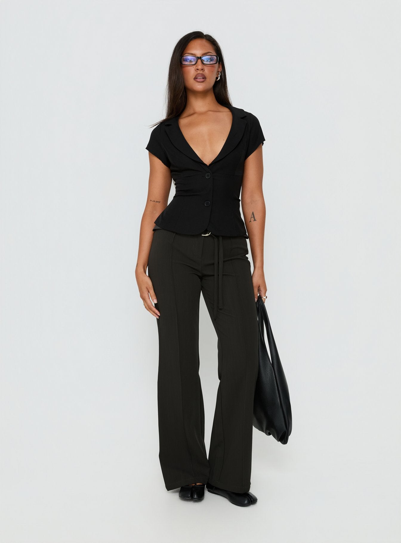 Alexandrea Plunge Button Up Top Black - Image 3