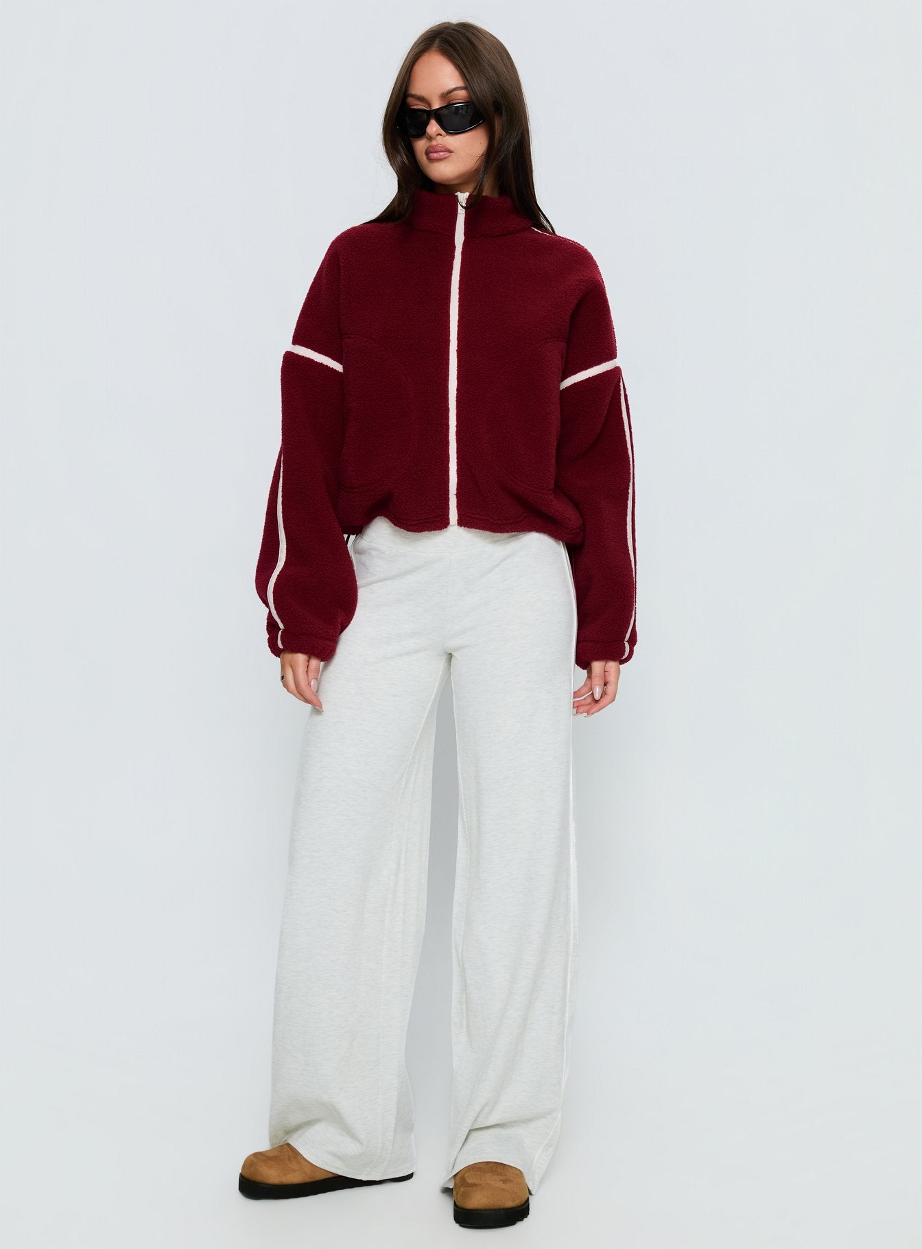 Sammee Polar Fleece Contrast Zip Through Jacket Red - Image 2