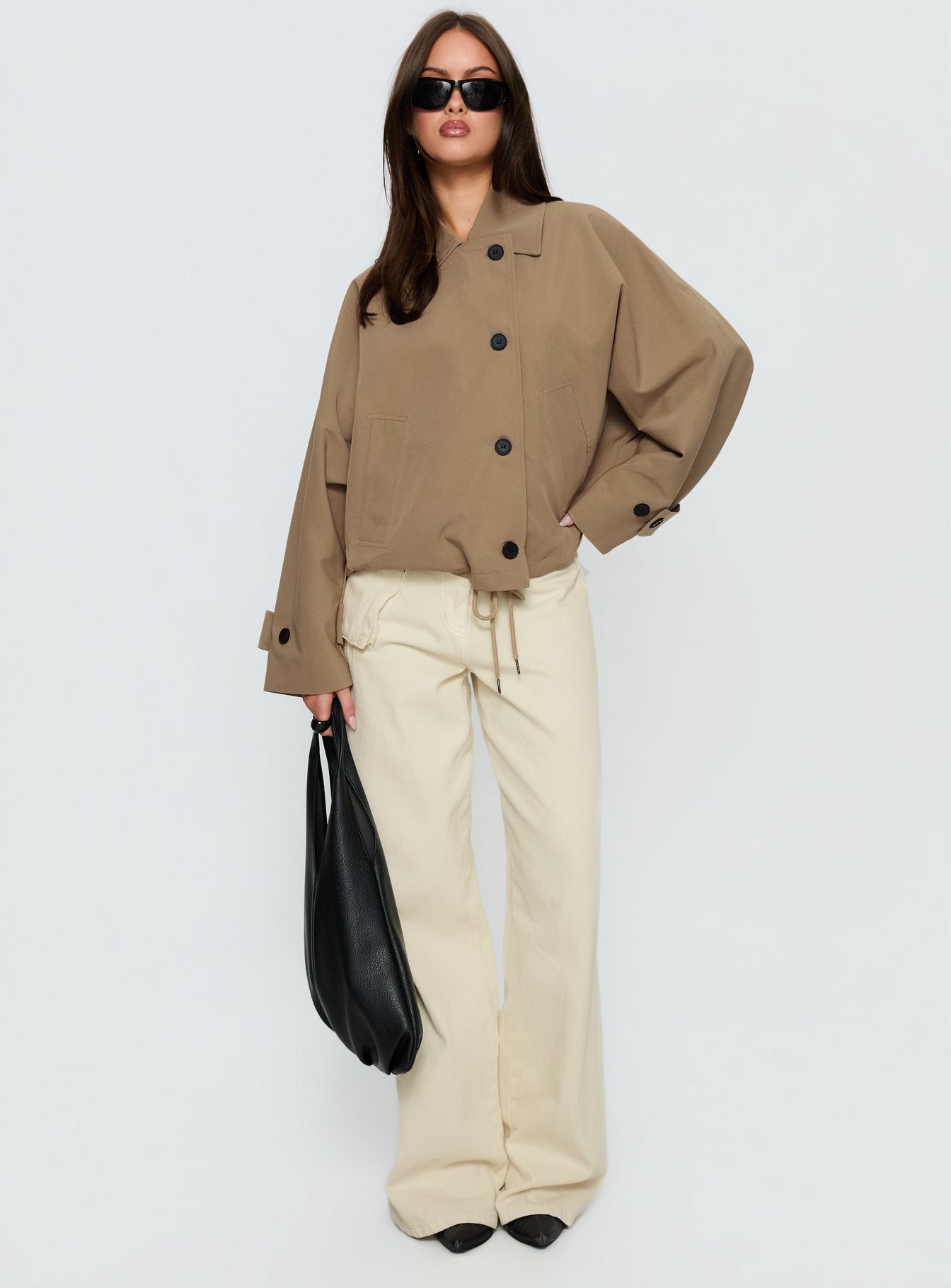 Sandria Cropped Trench Coat Beige - Image 2
