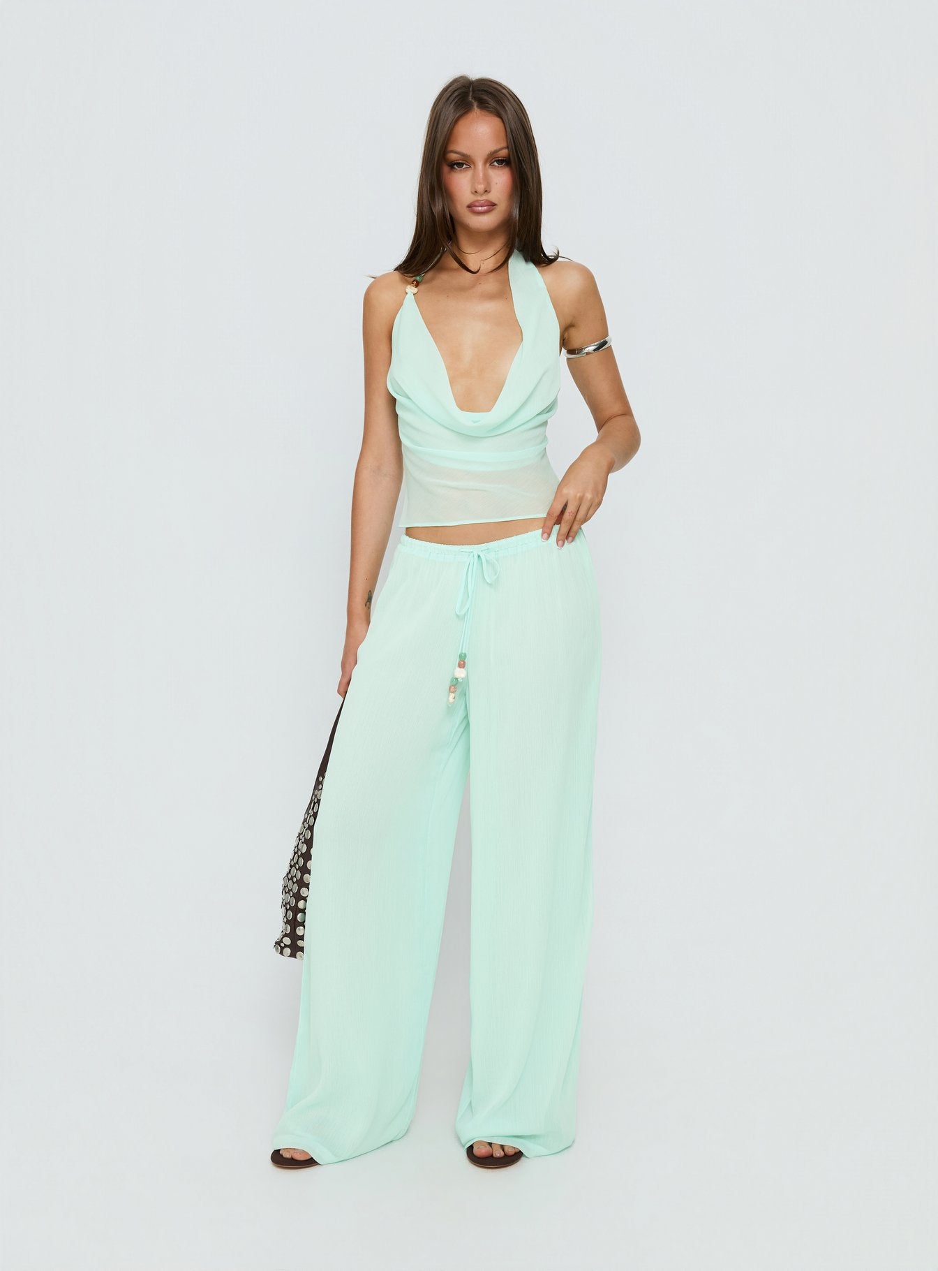 Distinction Halter Chiffon Top Aqua - Image 3